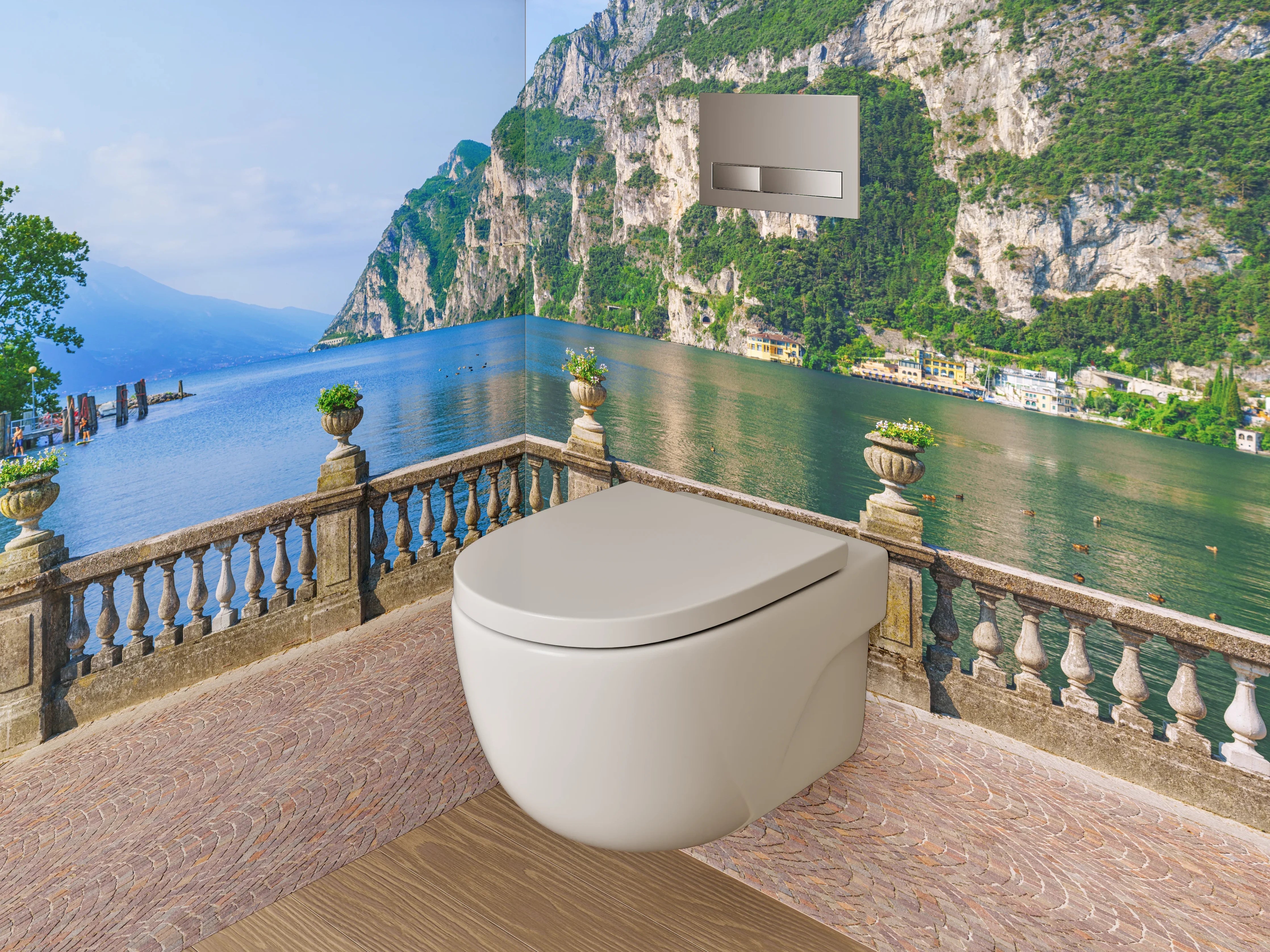 WC-Rückwand - Traumhafter Seeblick mit Bergkulisse