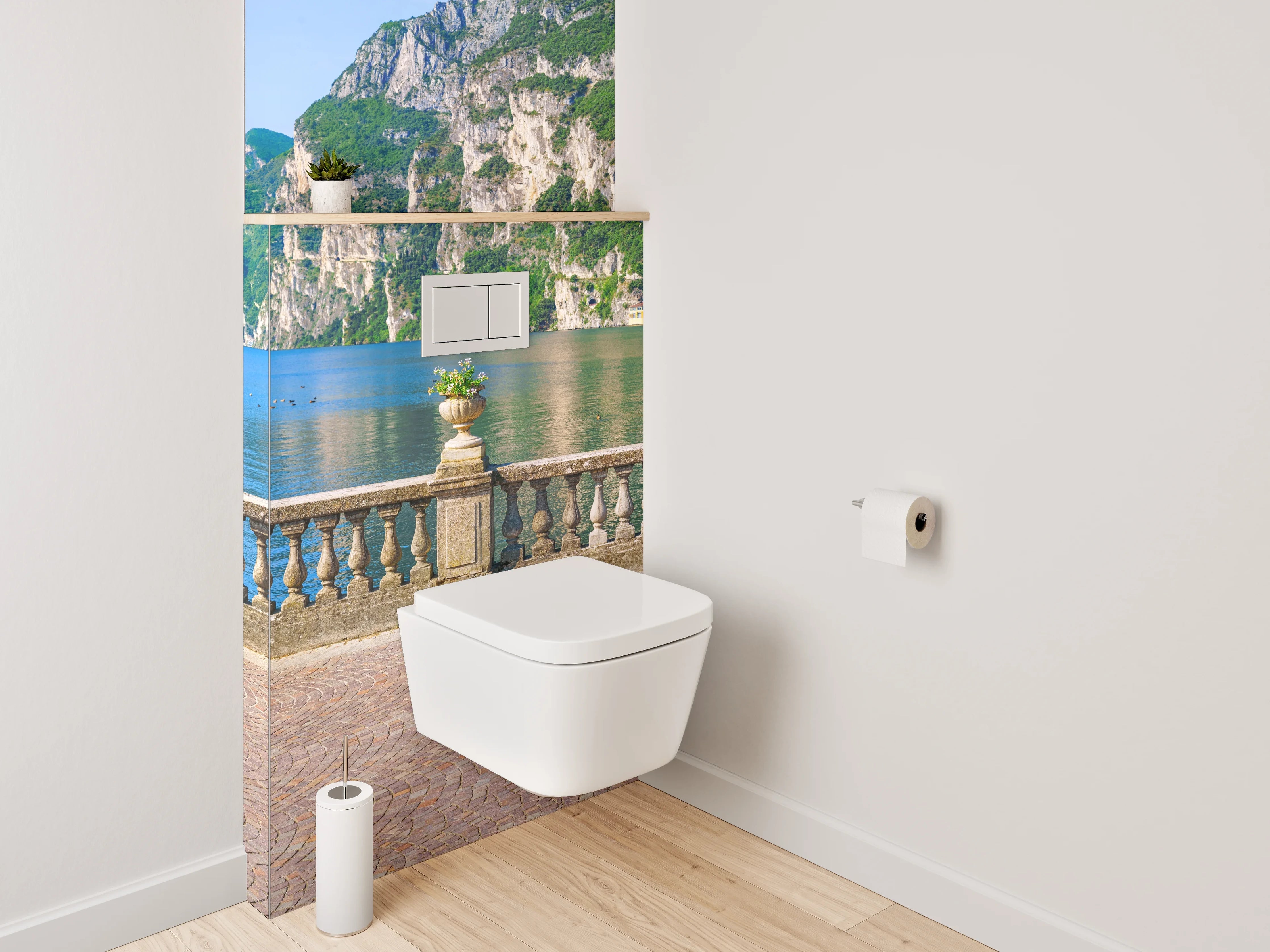 WC-Rückwand - Traumhafter Seeblick mit Bergkulisse