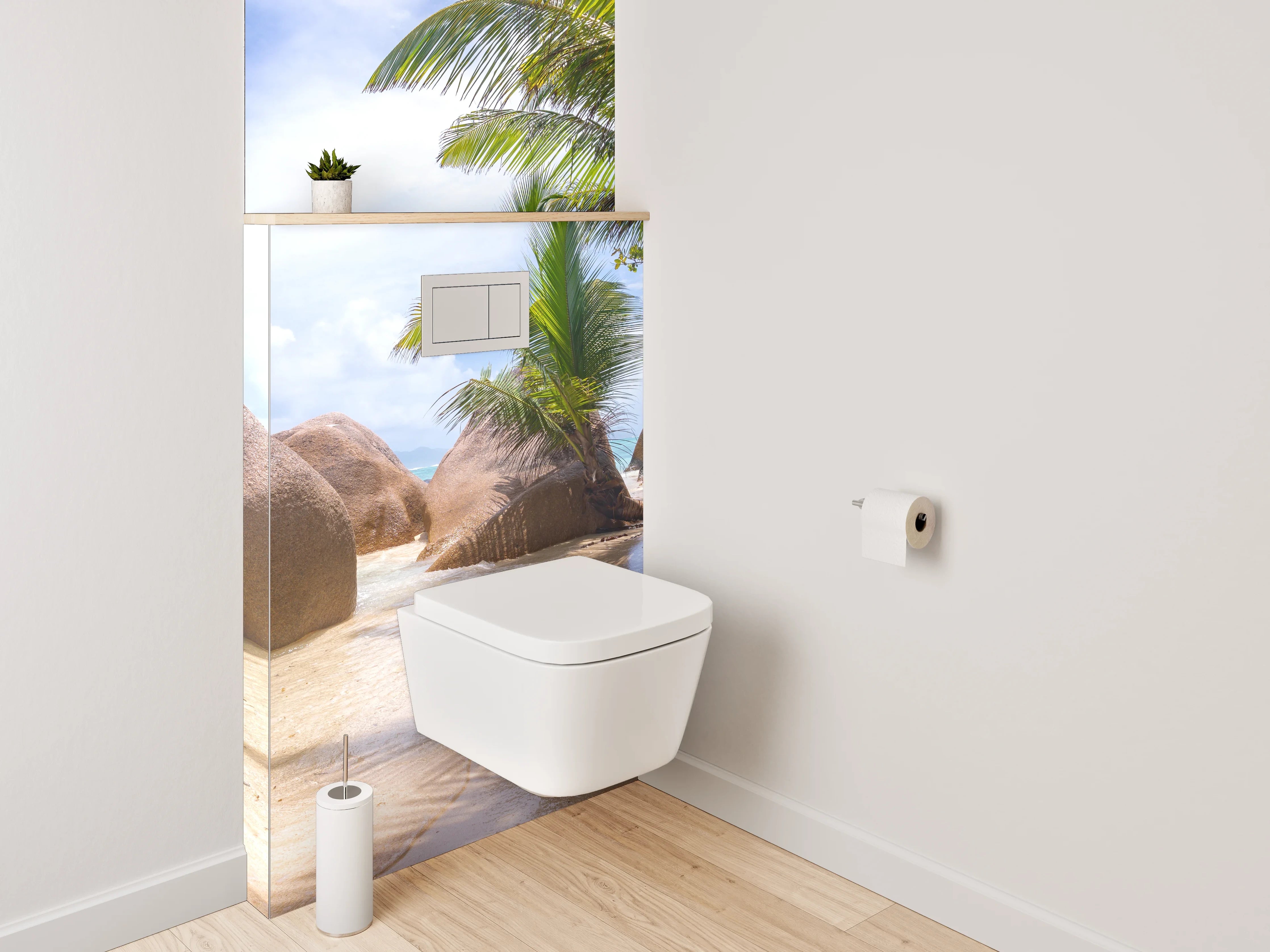 WC-Rückwand - Traumhafter Strand mit Granitfelsen