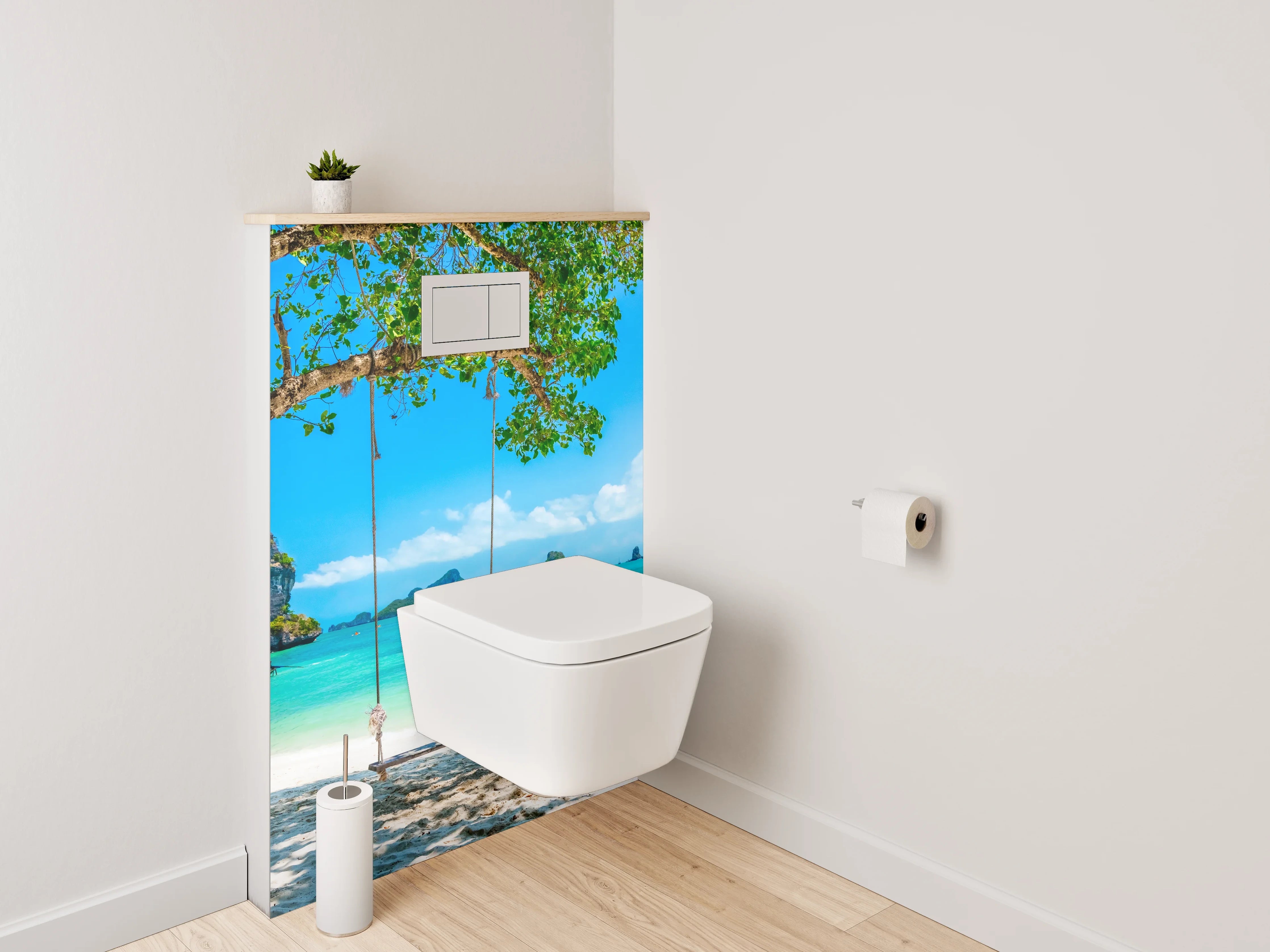 WC-Rückwand - Traumhafter tropischer Strand mit Schaukel