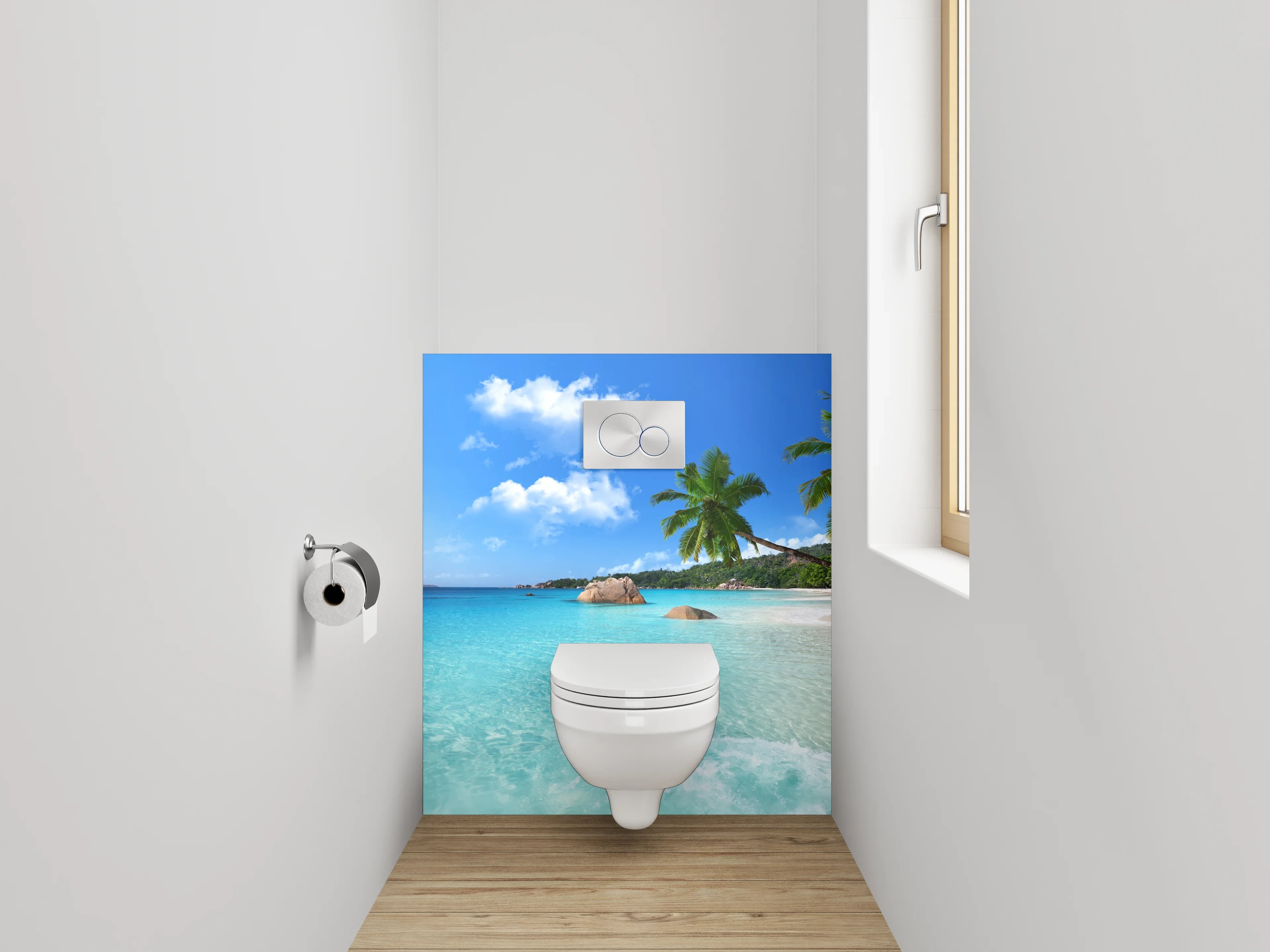 WC-Rückwand - Traumstrand mit Palmen und türkisblauem Meer