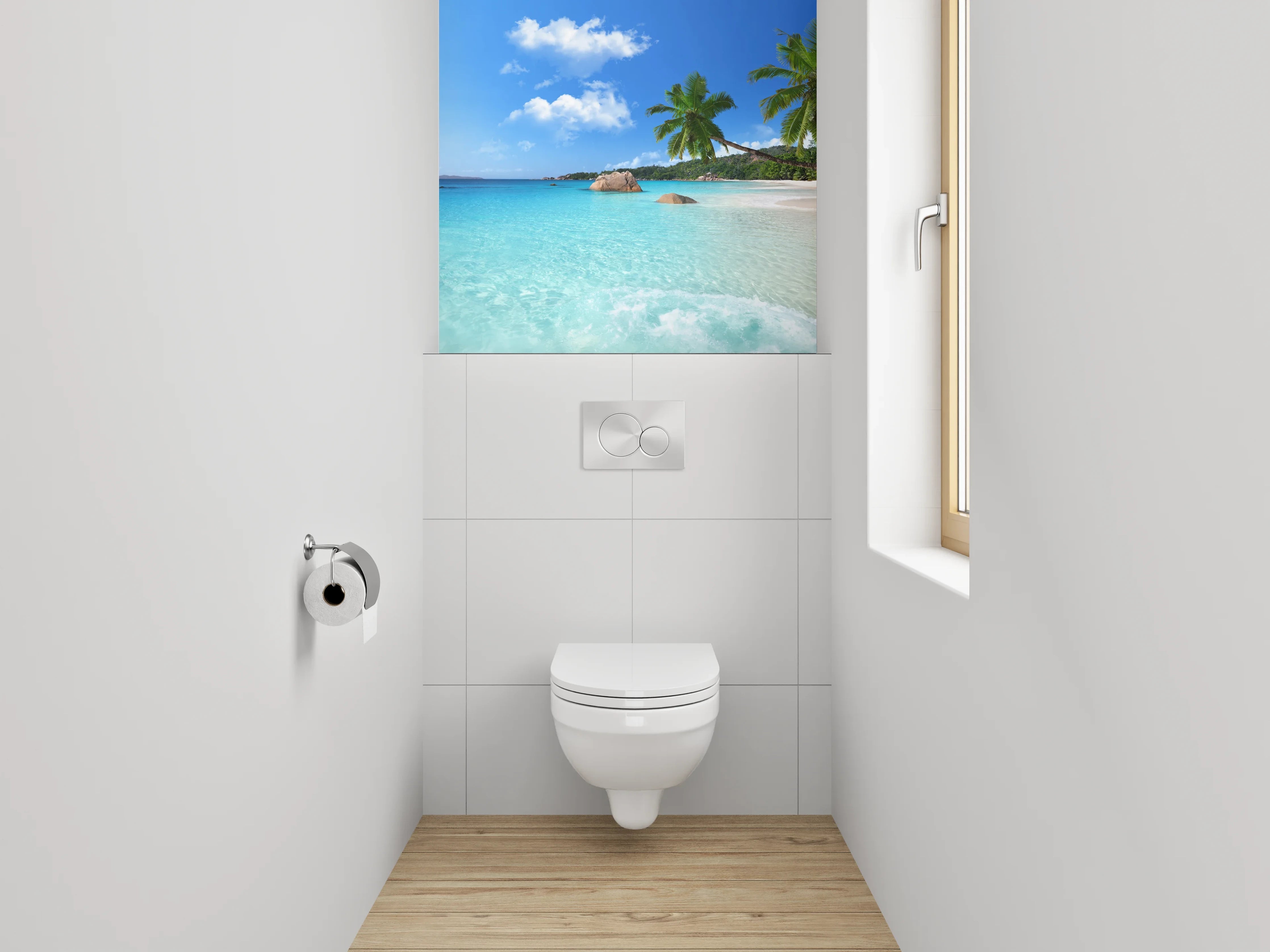 WC-Rückwand - Traumstrand mit Palmen und türkisblauem Meer