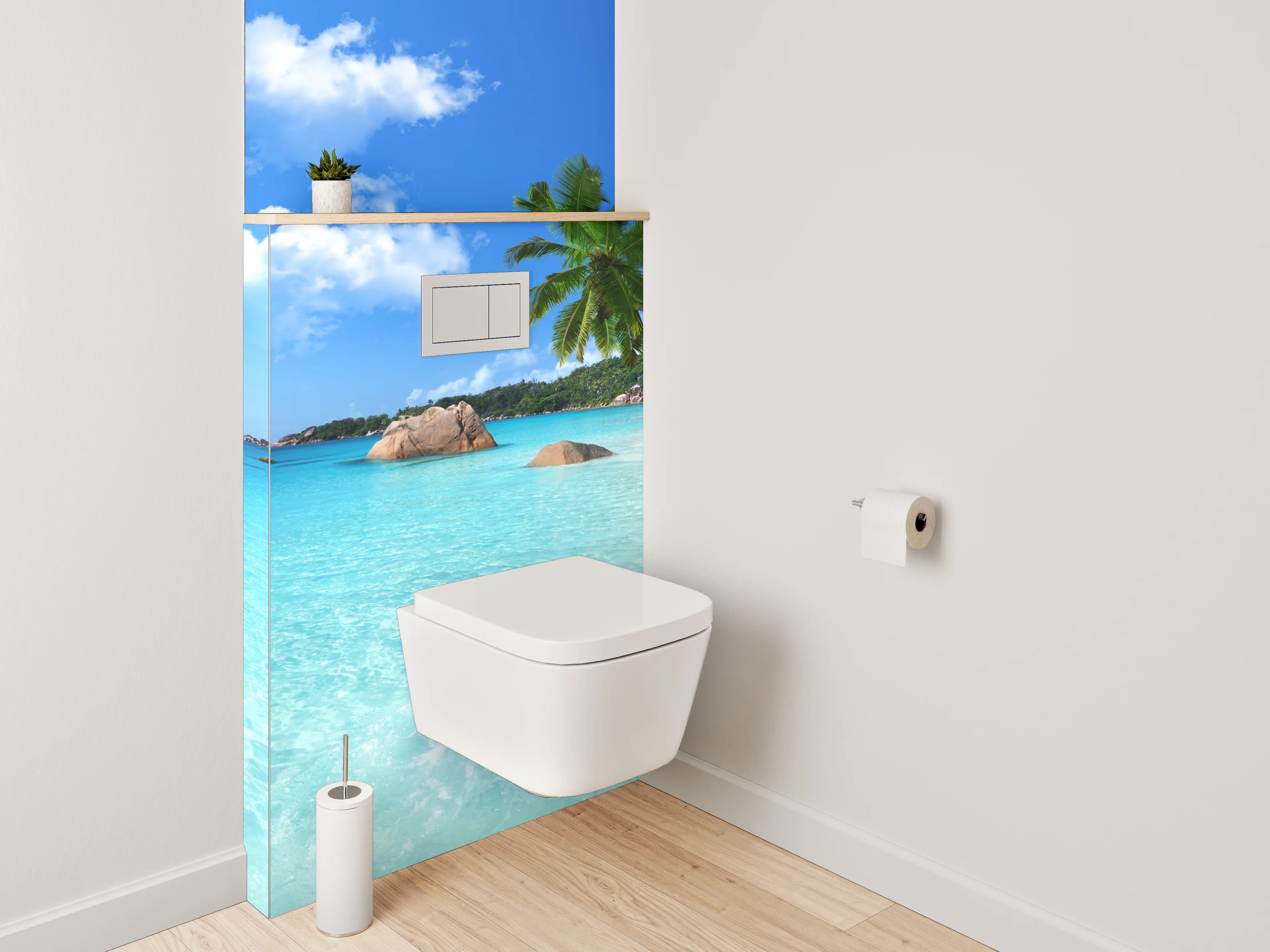 WC-Rückwand - Traumstrand mit Palmen und türkisblauem Meer