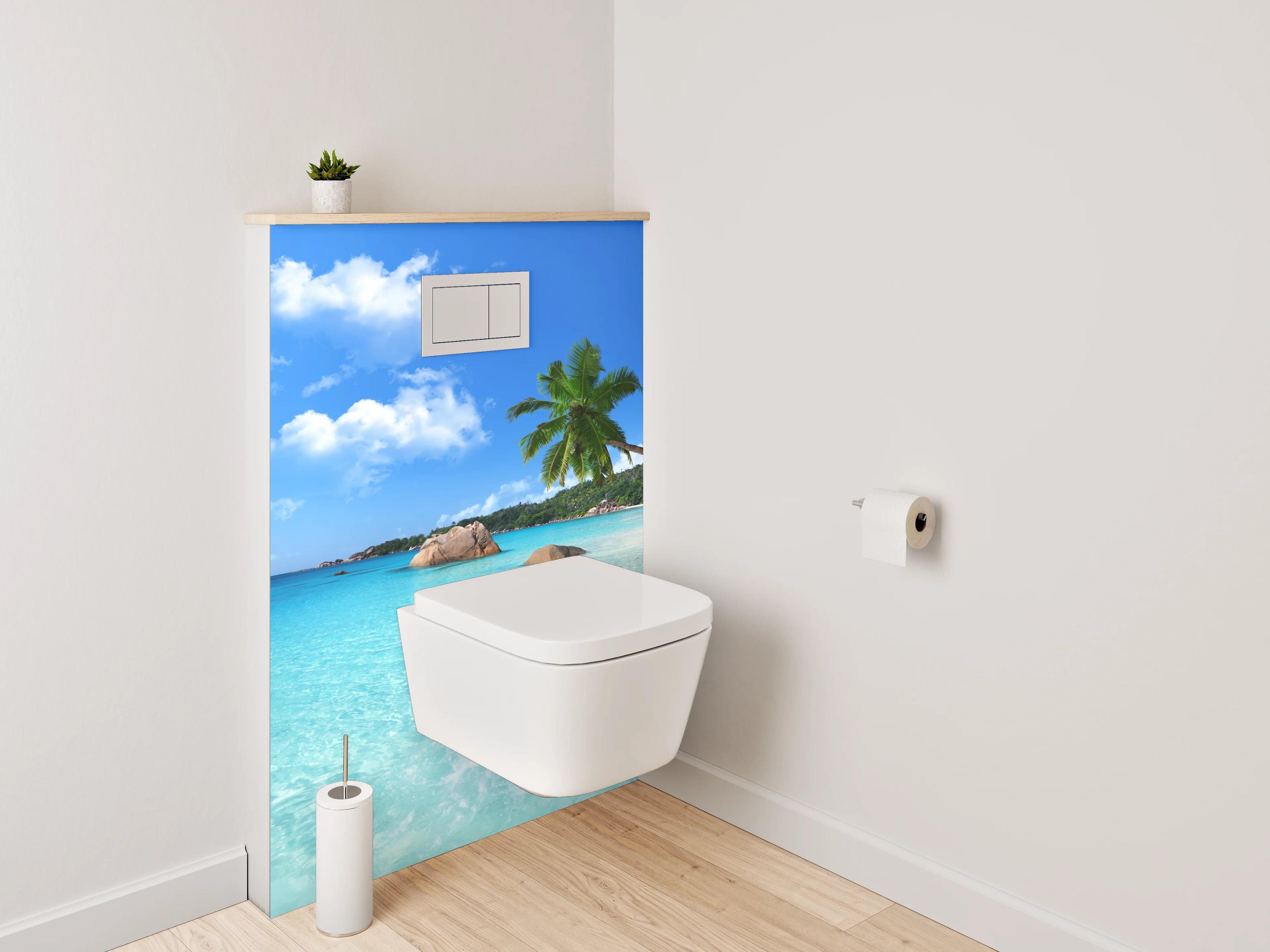 WC-Rückwand - Traumstrand mit Palmen und türkisblauem Meer