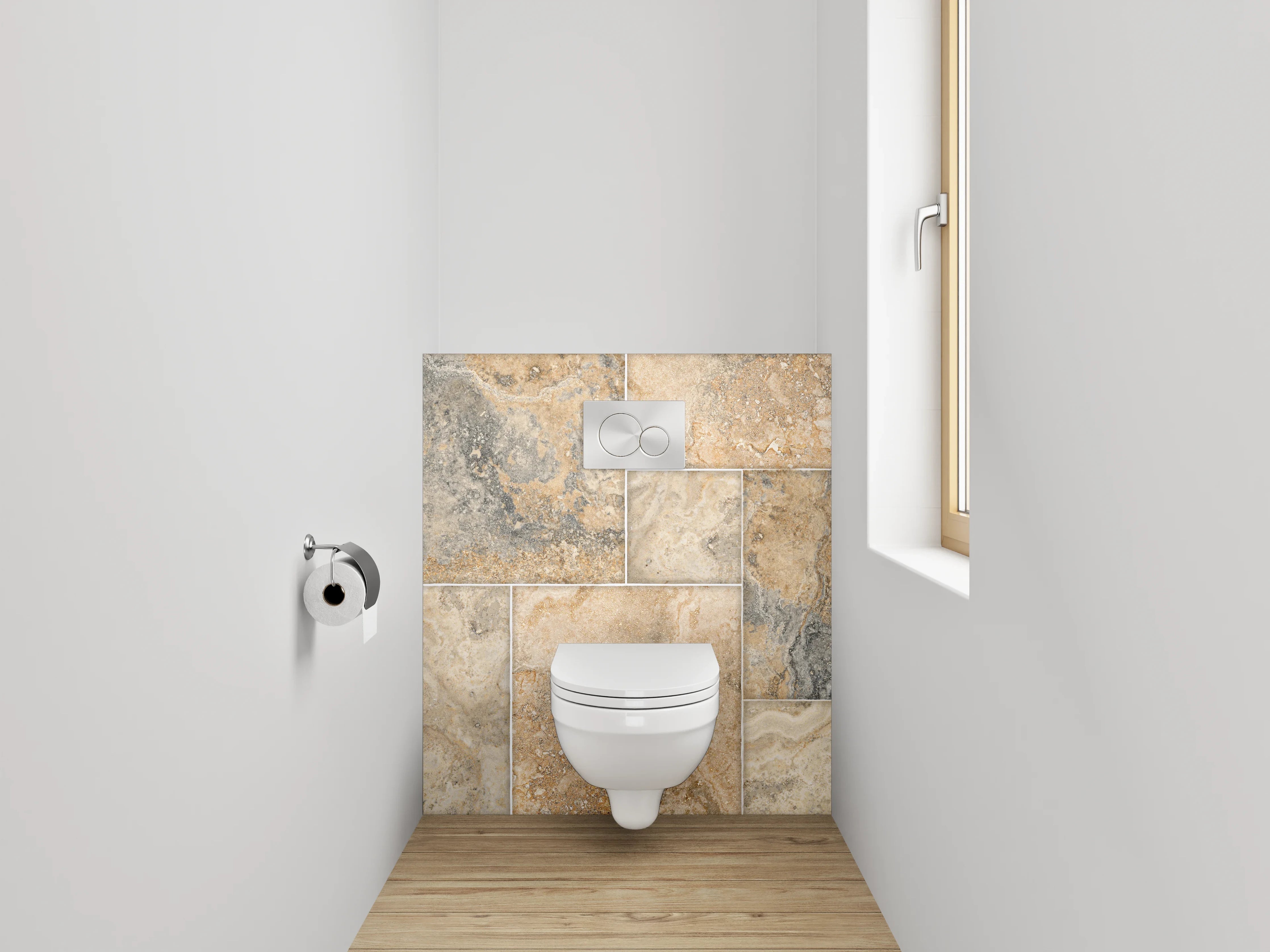 WC-Rückwand - Travertinfliesen Optik für Wandgestaltung
