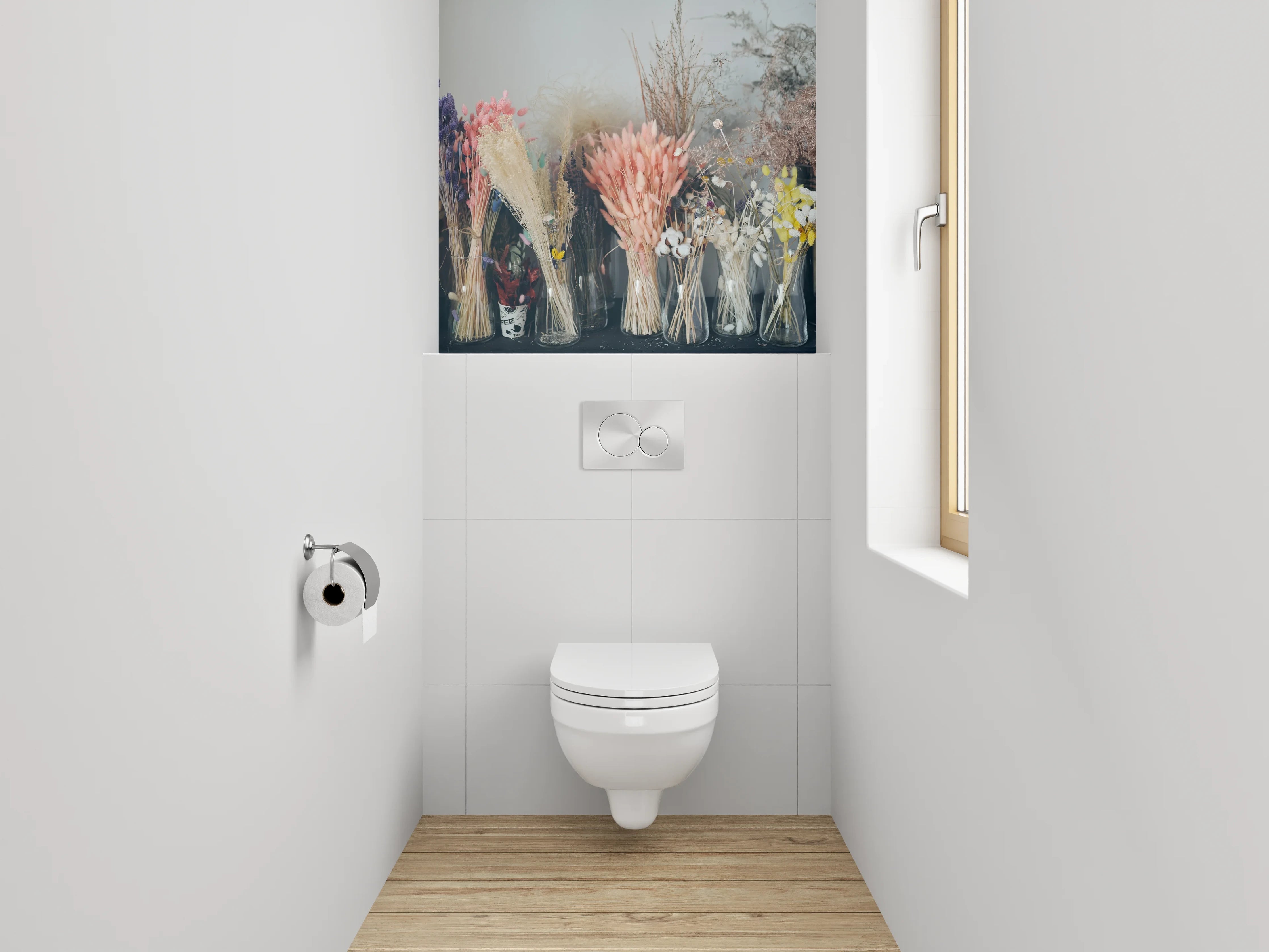 WC-Rückwand - Trockenblumenstrauß Pastell Deko