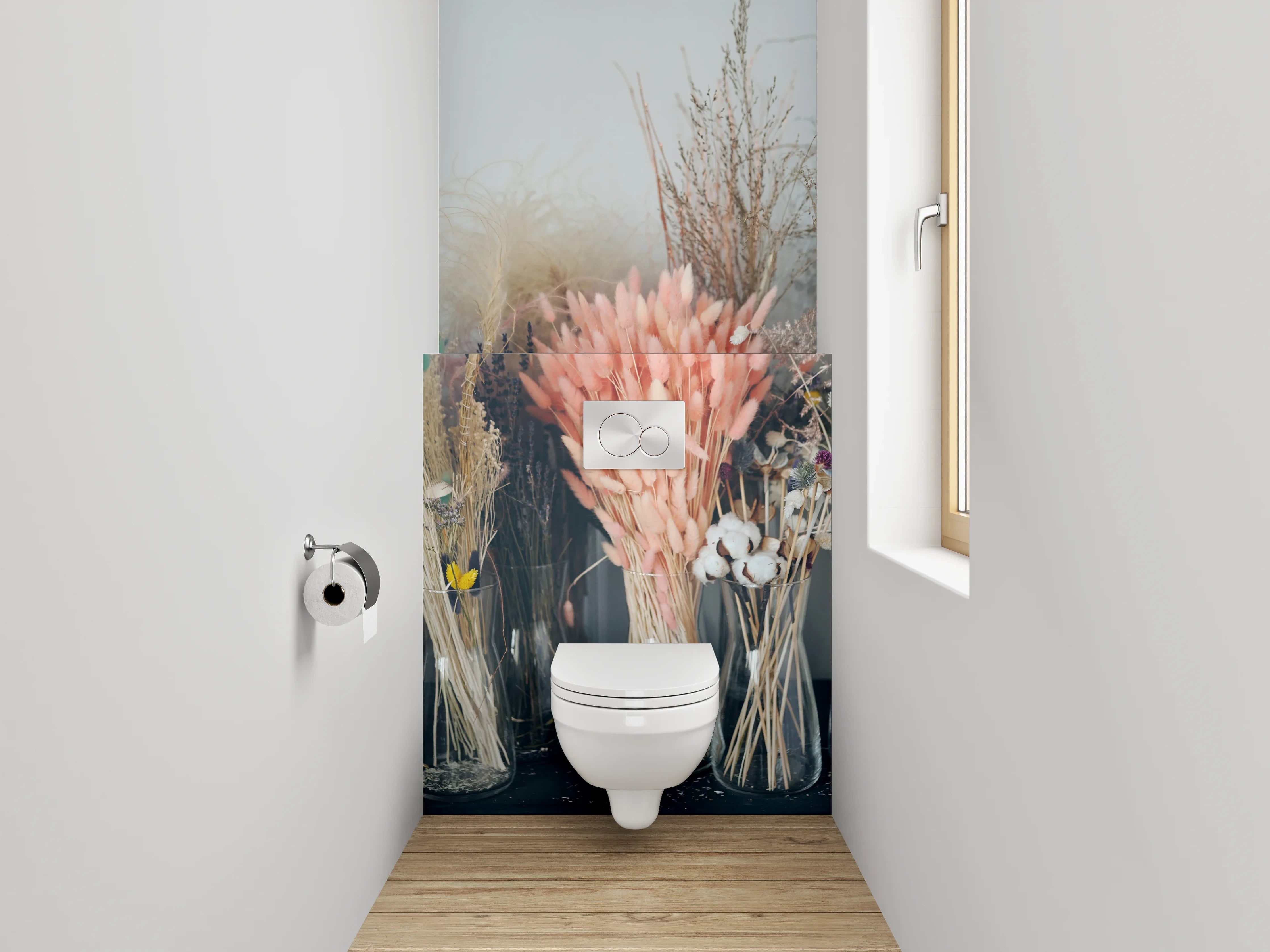 WC-Rückwand - Trockenblumenstrauß Pastell Deko