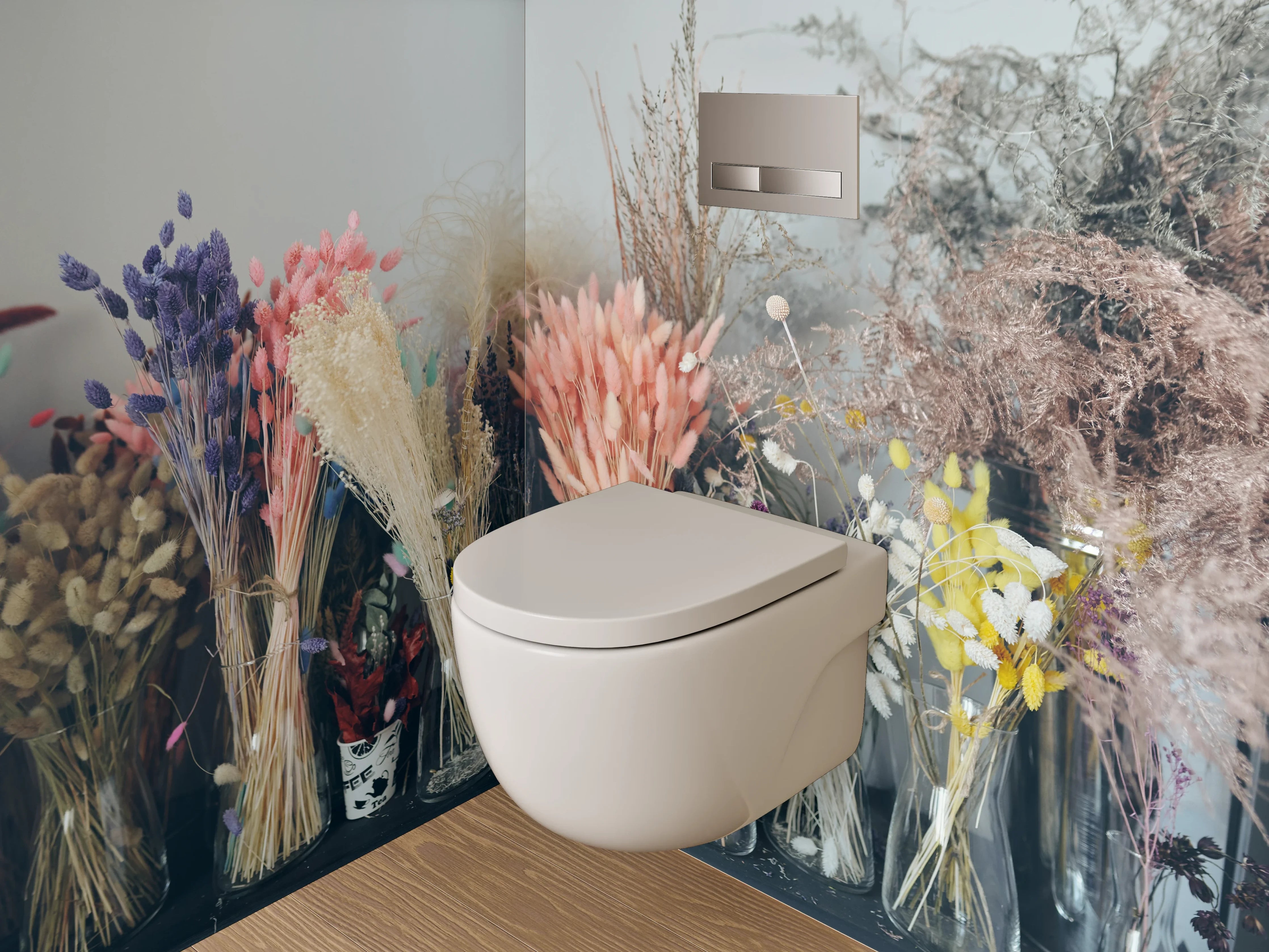 WC-Rückwand - Trockenblumenstrauß Pastell Deko