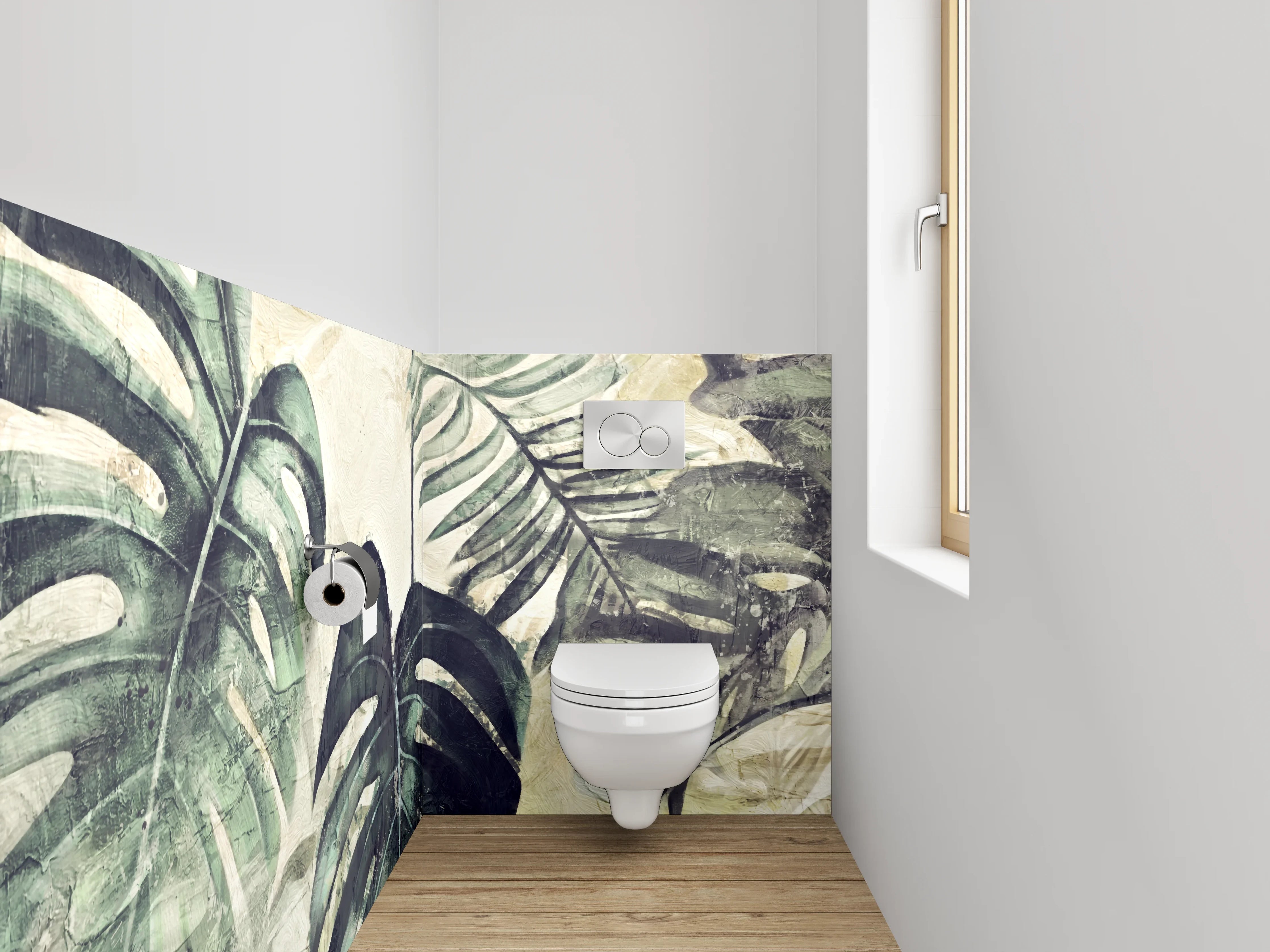 WC-Rückwand - Tropische Blätter Aquarell Kunst