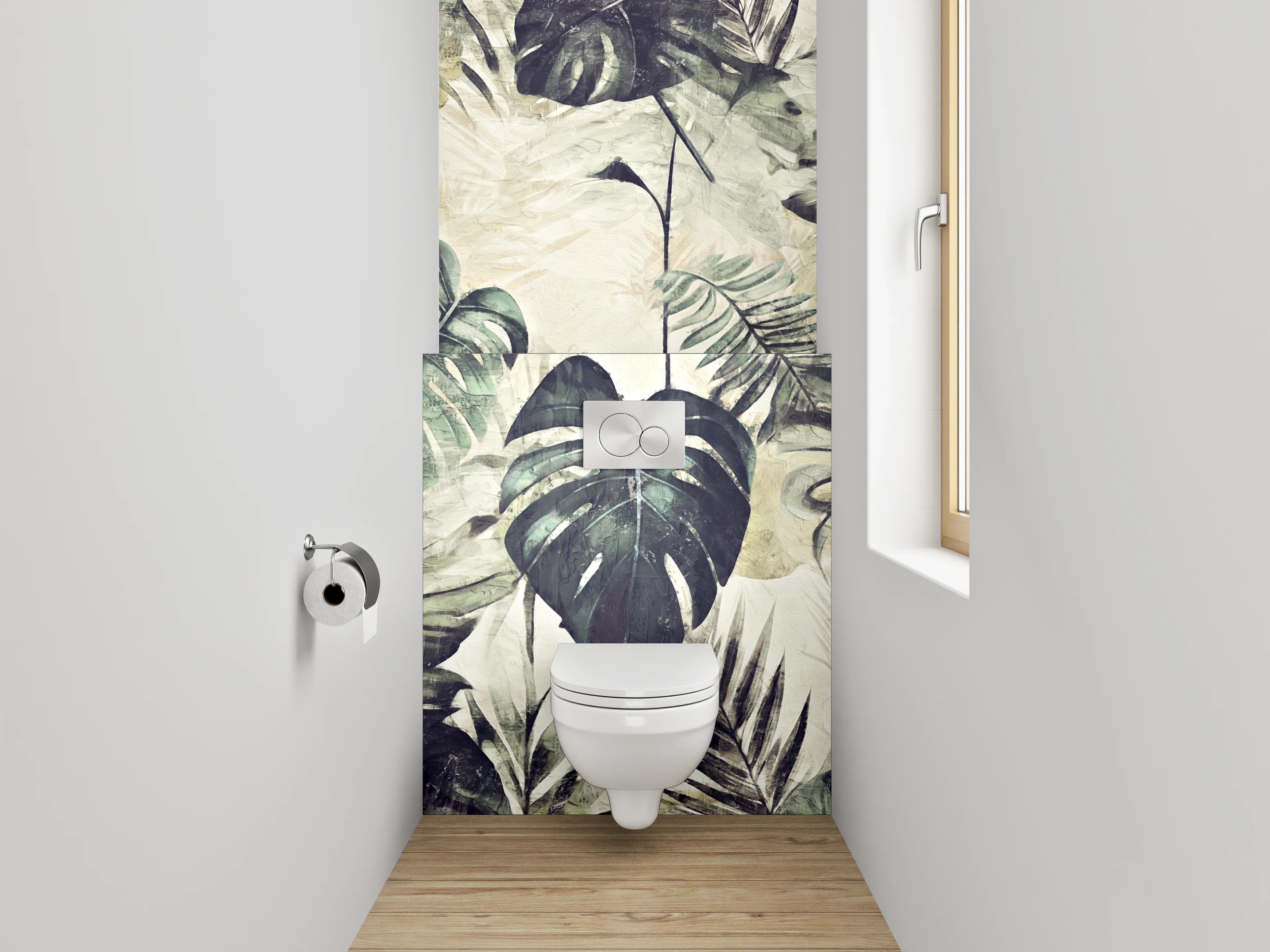 WC-Rückwand - Tropische Blätter Aquarell Kunst