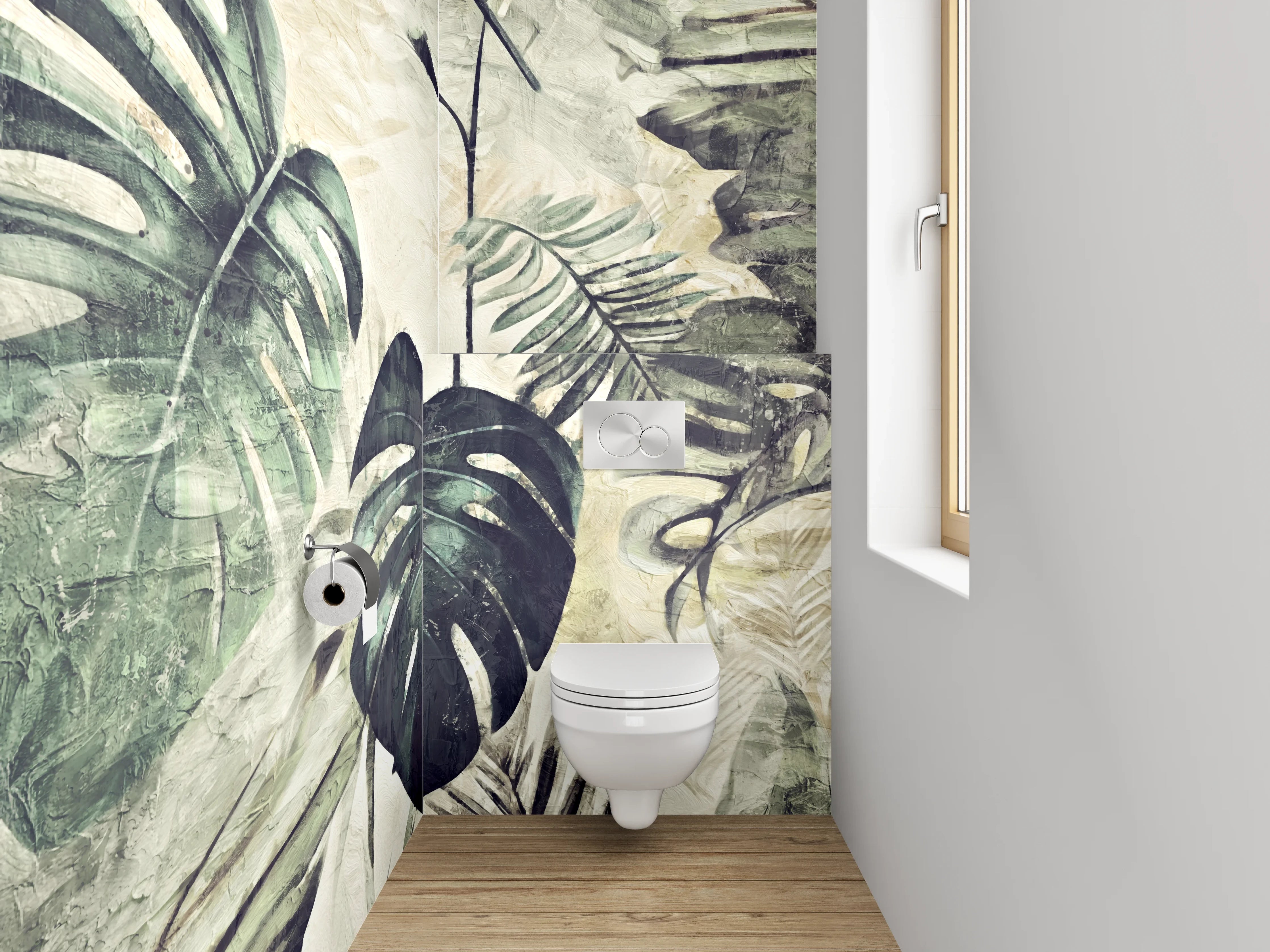 WC-Rückwand - Tropische Blätter Aquarell Kunst