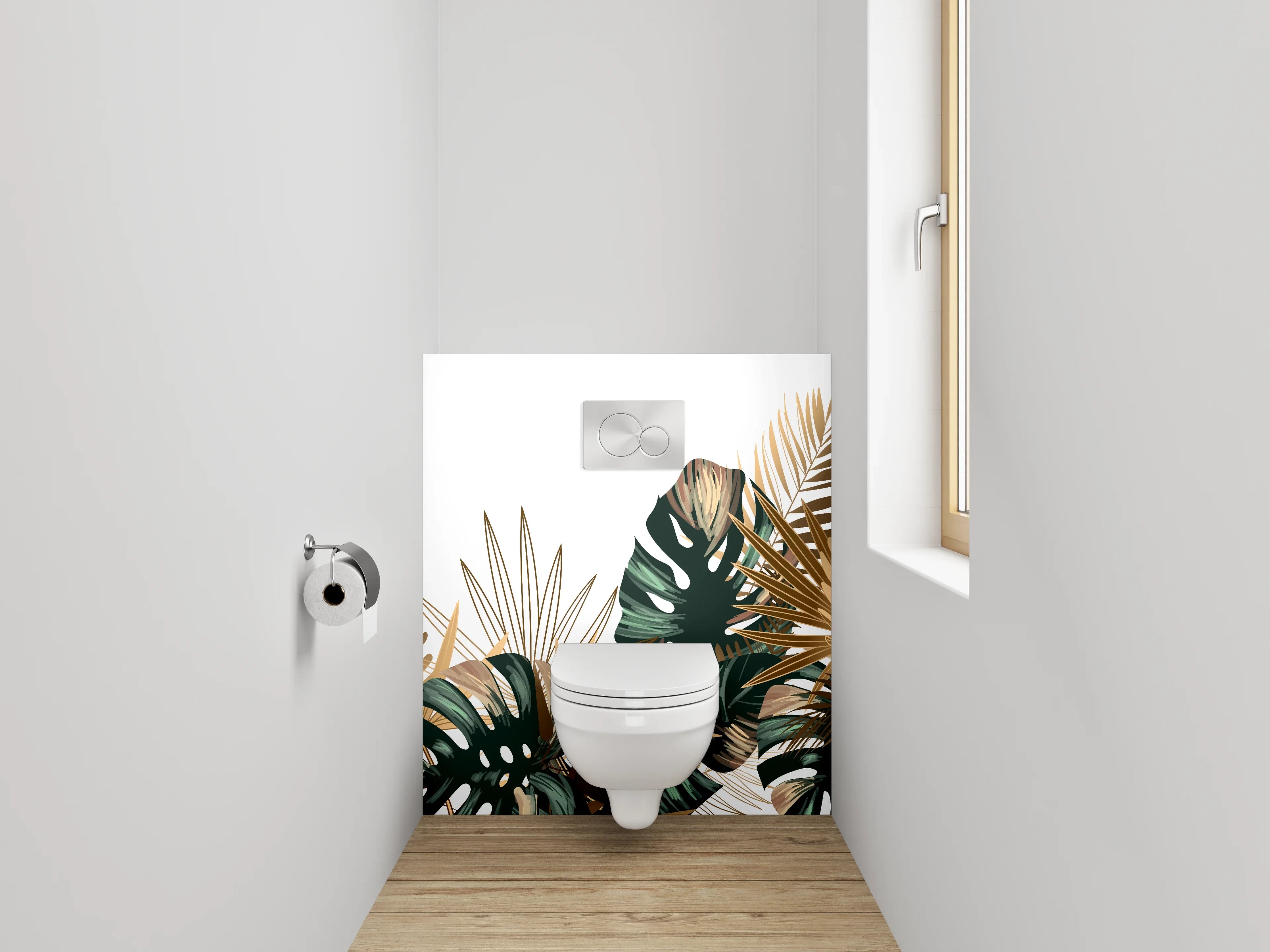 WC-Rückwand - Tropische Blätter Goldgrün Design