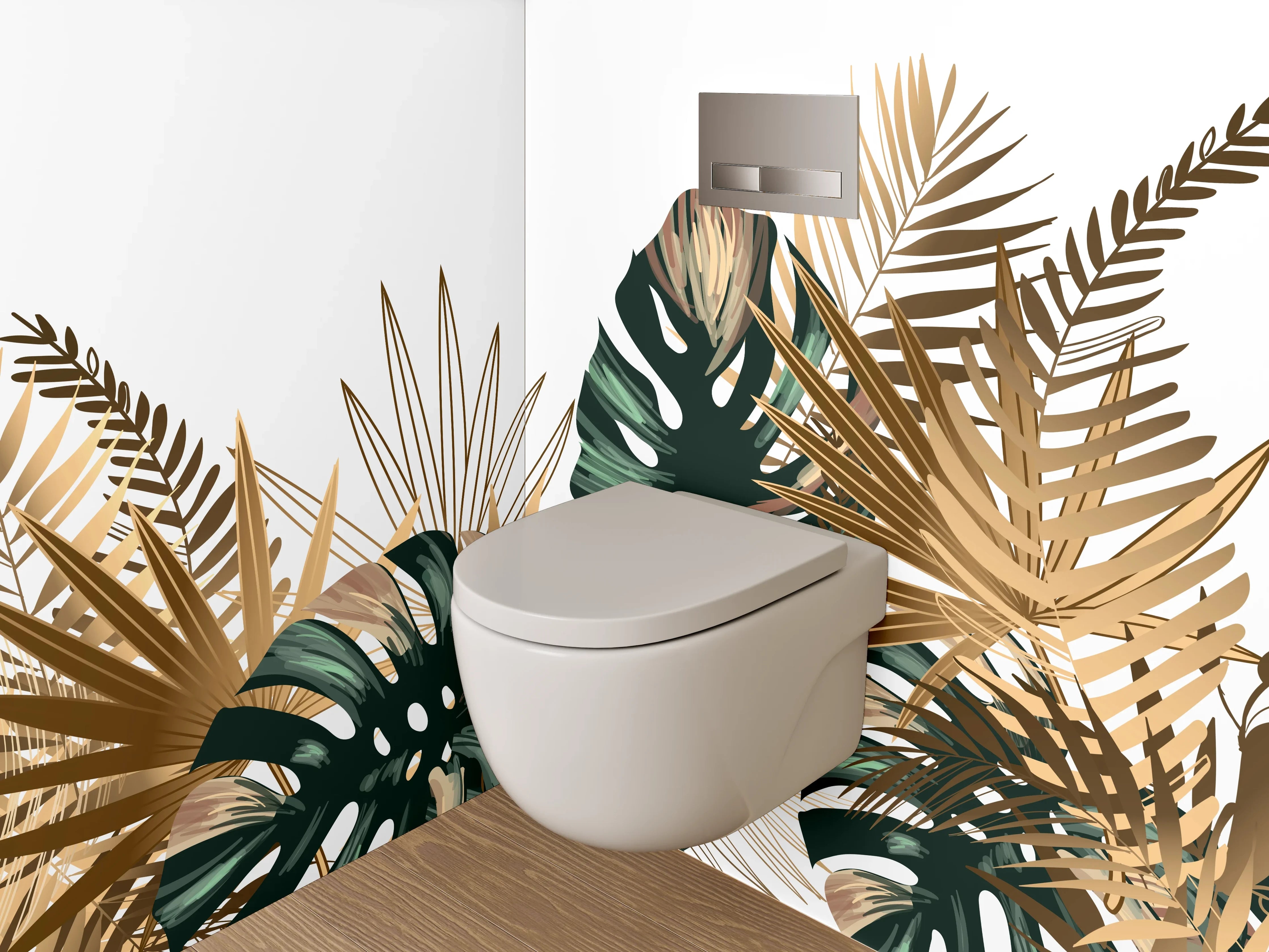 WC-Rückwand - Tropische Blätter Goldgrün Design