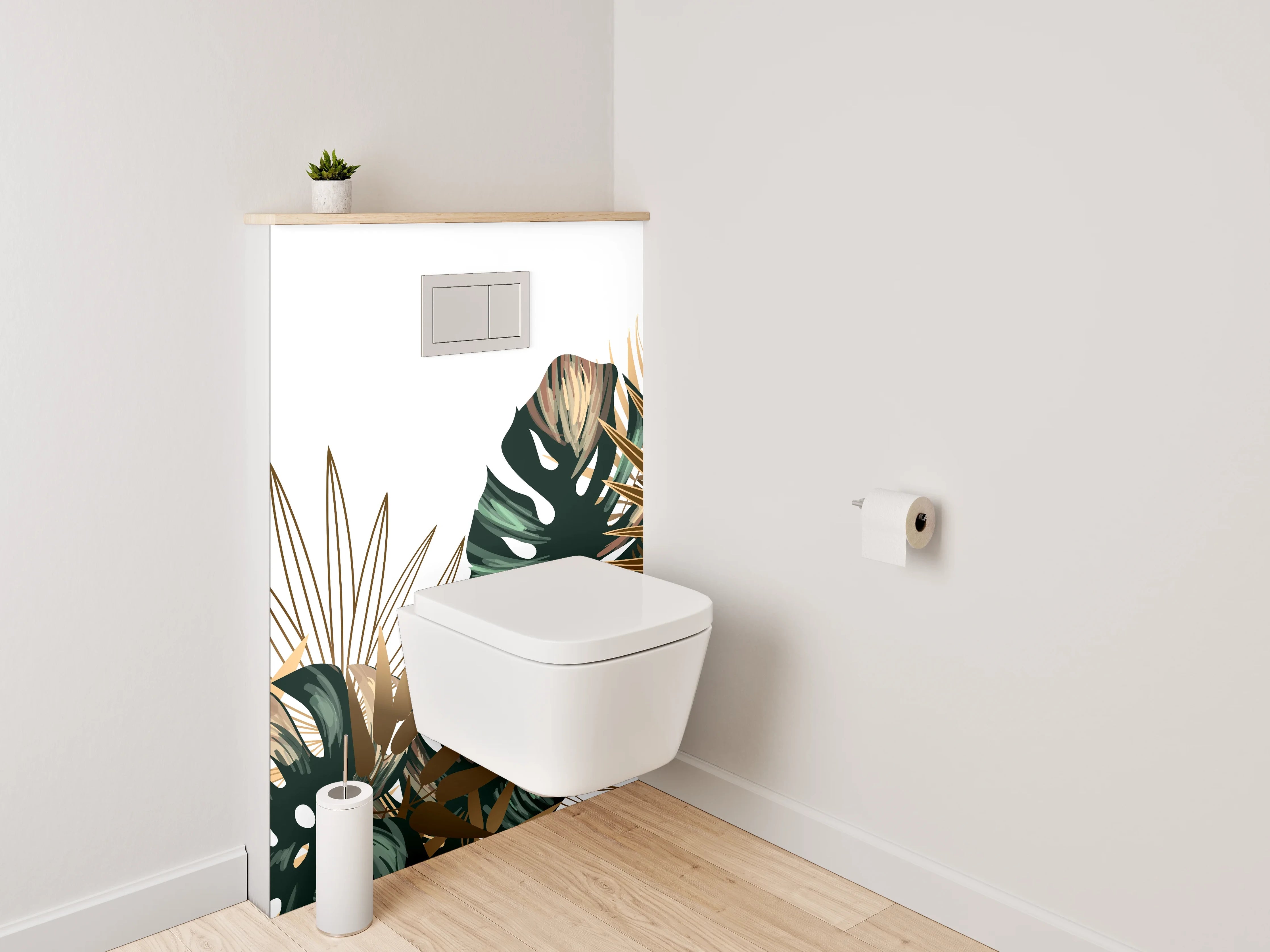 WC-Rückwand - Tropische Blätter Goldgrün Design