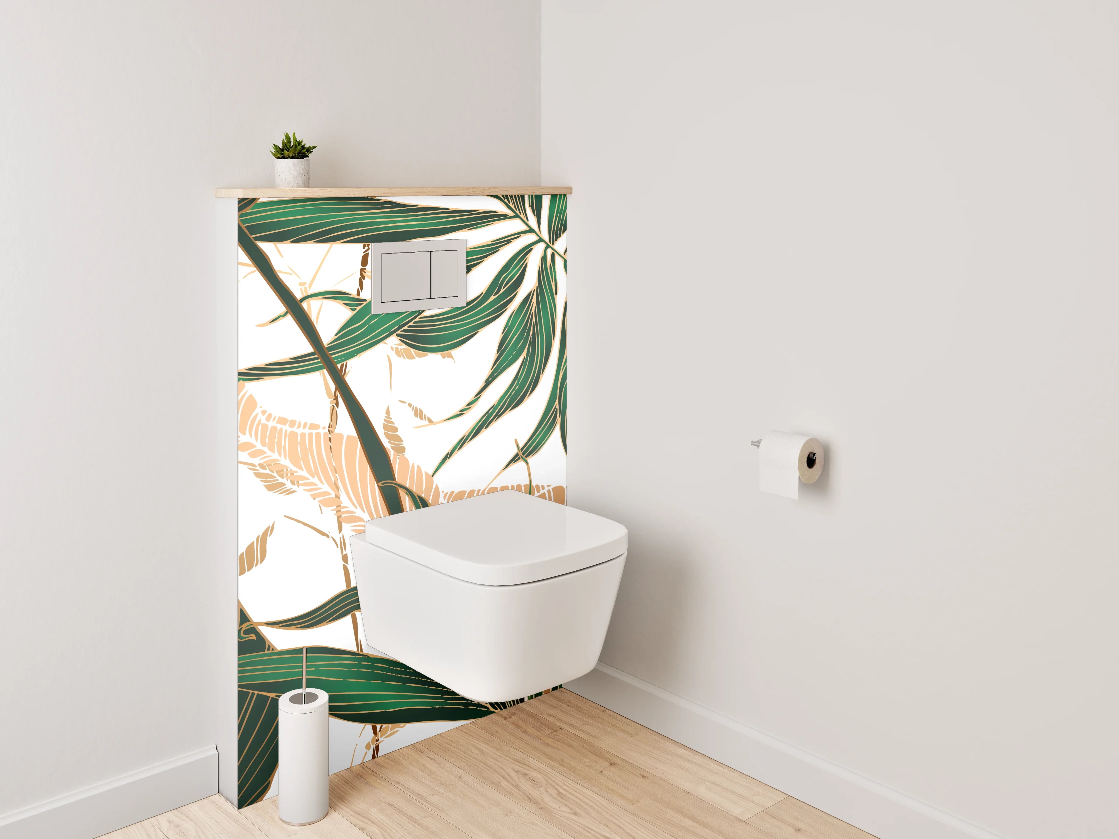 WC-Rückwand - Tropische Blätter Illustration grün gold