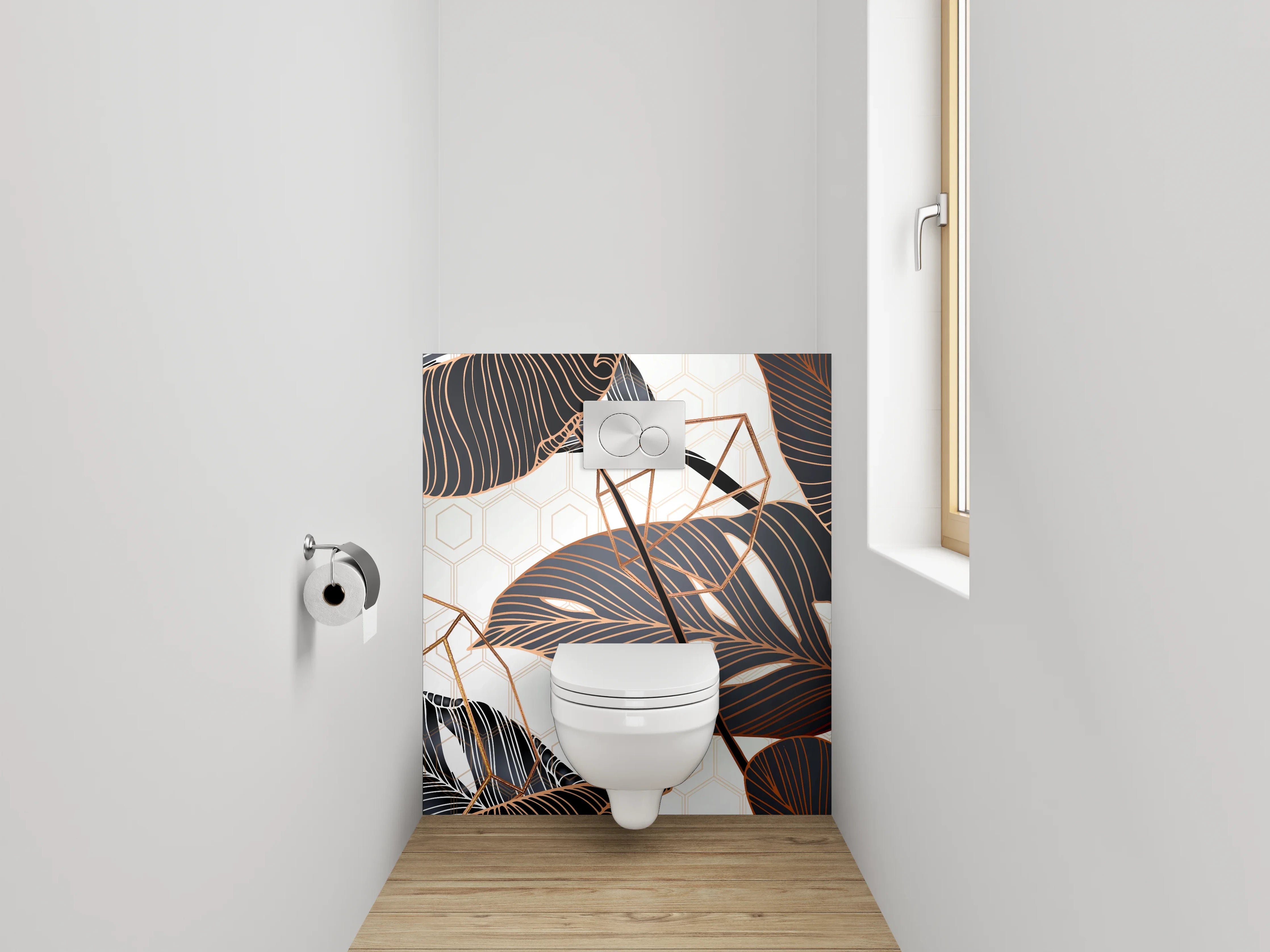 WC-Rückwand - Tropische Blätter Lineart auf Cremeweiß