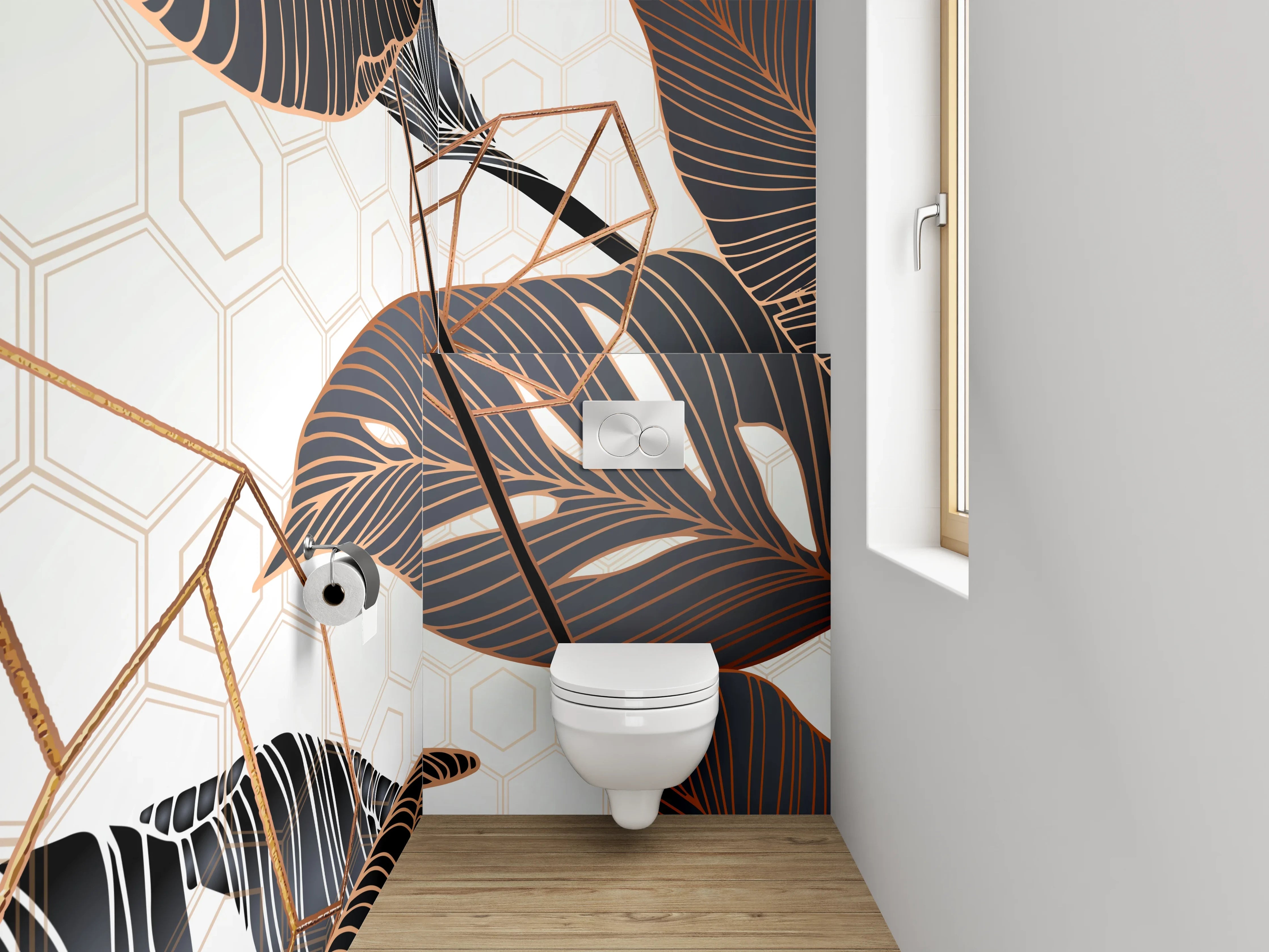 WC-Rückwand - Tropische Blätter Lineart auf Cremeweiß