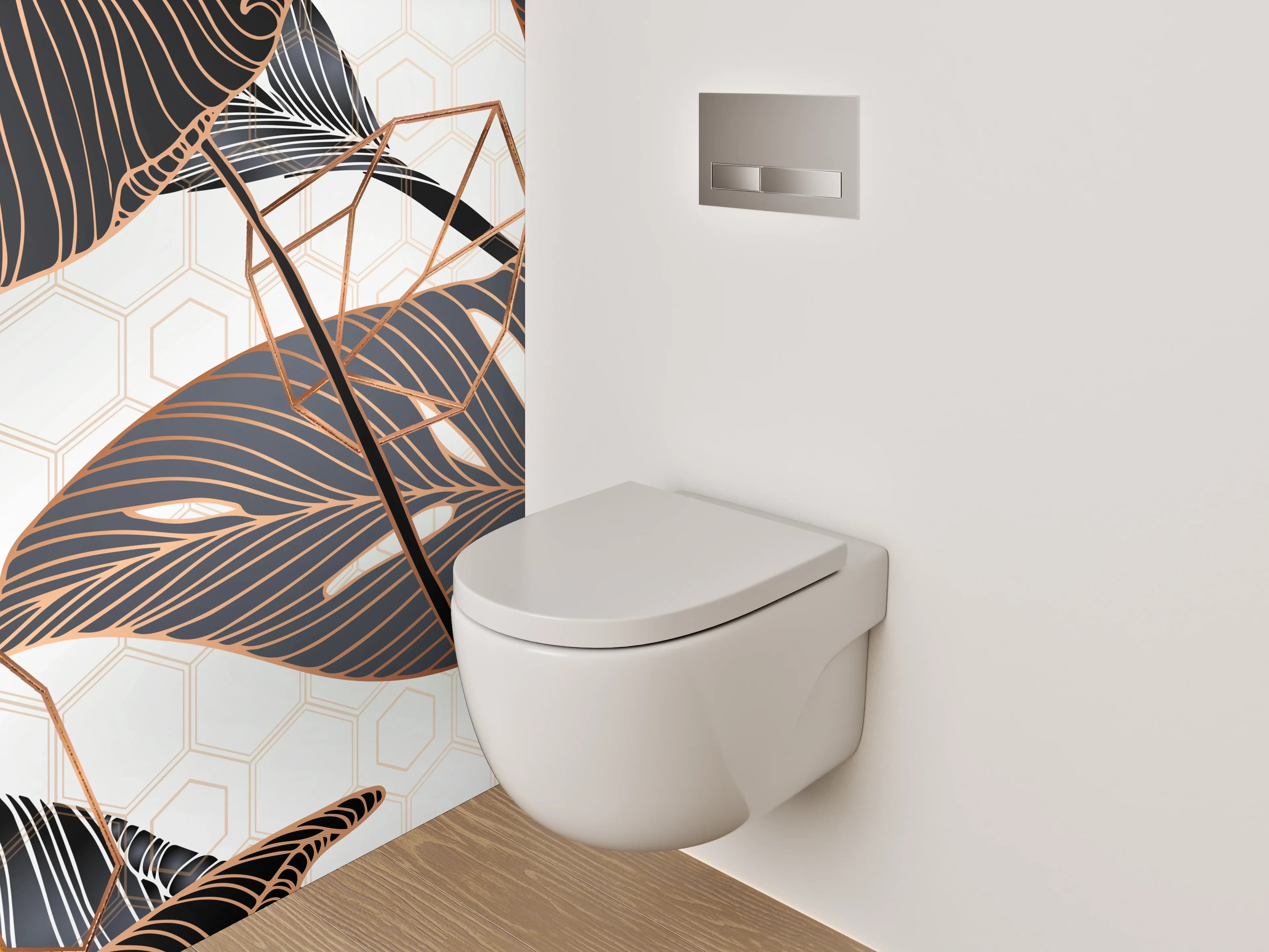 WC-Rückwand - Tropische Blätter Lineart auf Cremeweiß