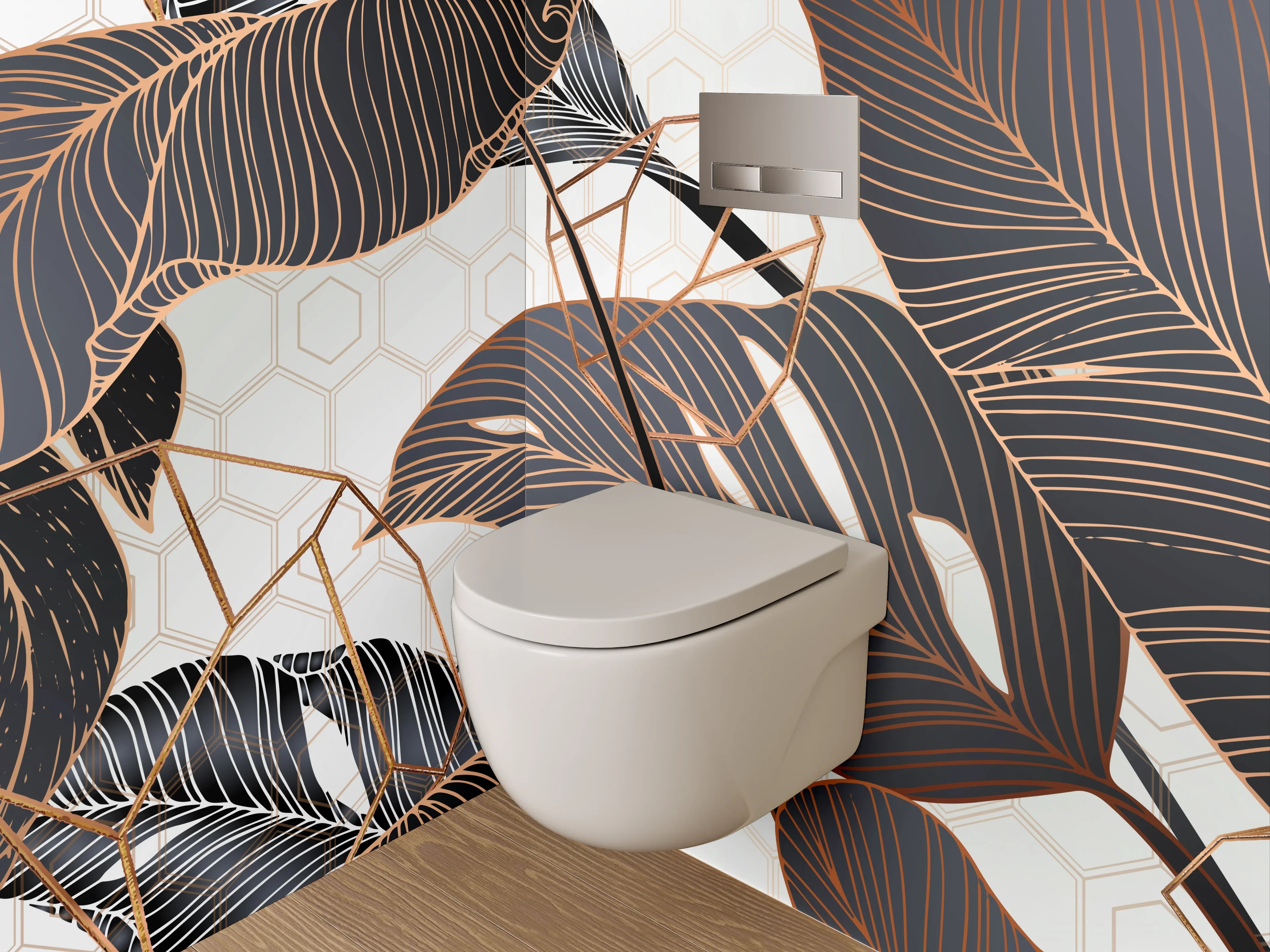 WC-Rückwand - Tropische Blätter Lineart auf Cremeweiß