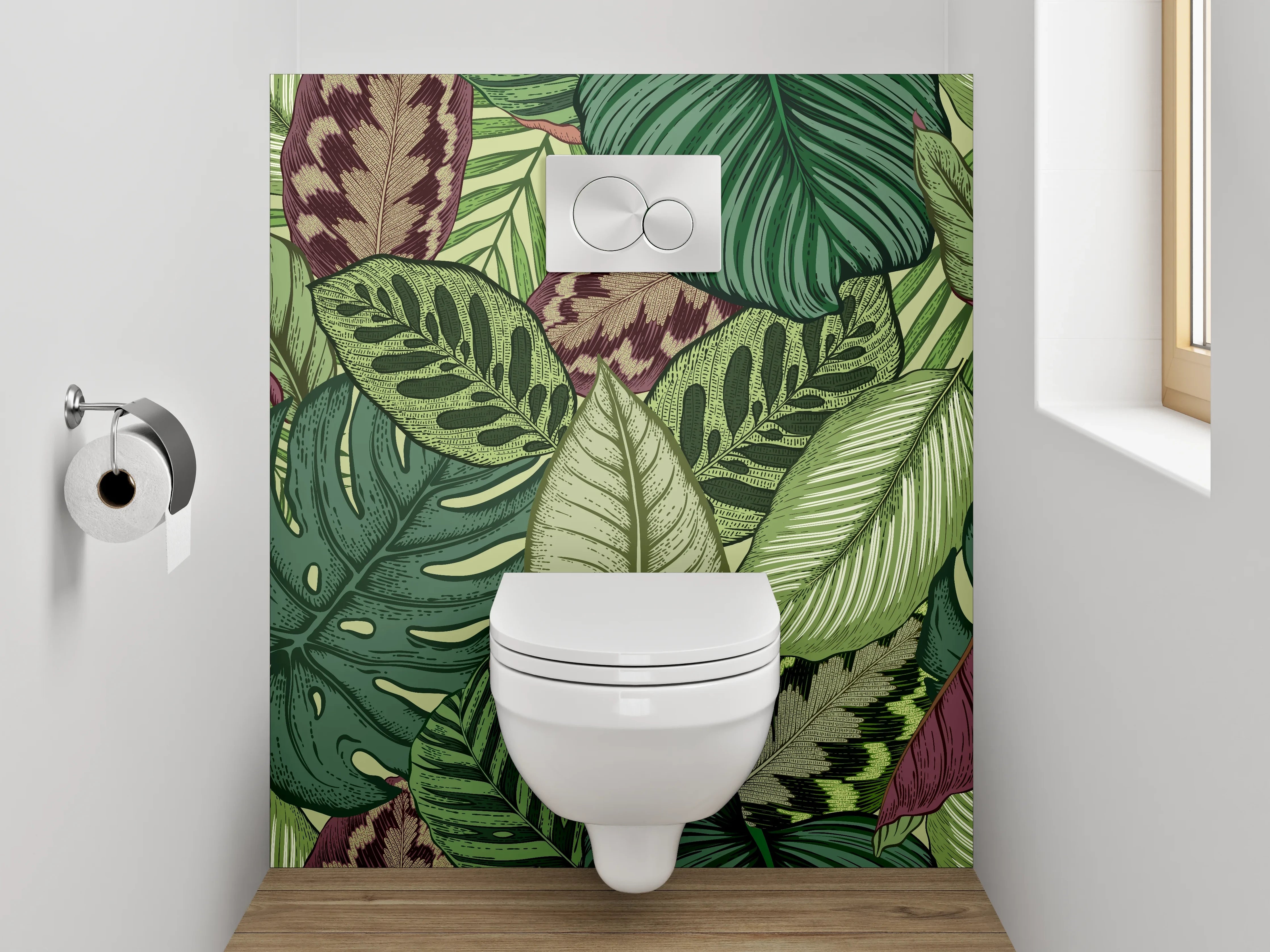 WC-Rückwand - Tropische Blätter Muster Grün