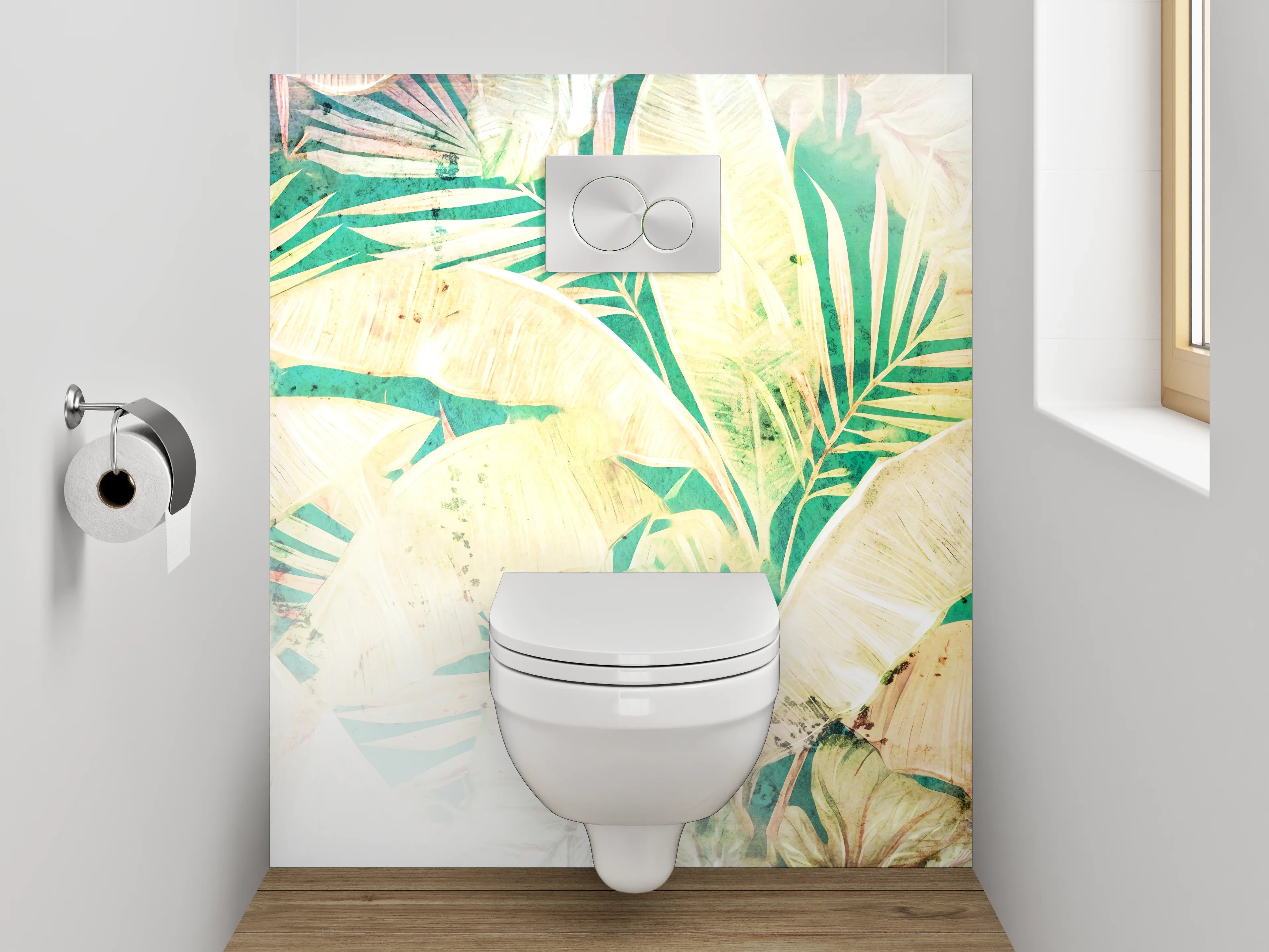 WC-Rückwand - Tropische Blätter Pastell Aquarell