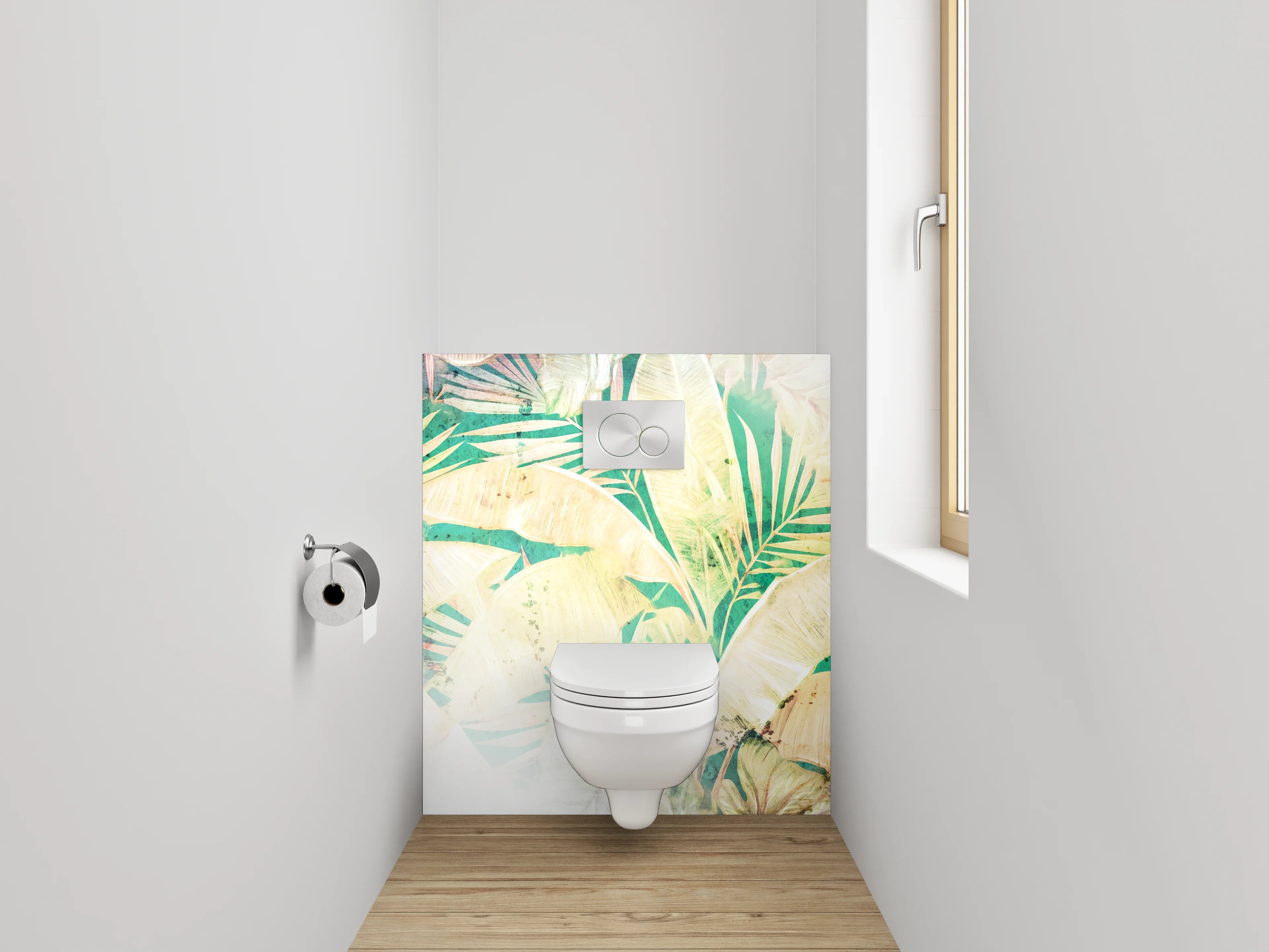 WC-Rückwand - Tropische Blätter Pastell Aquarell