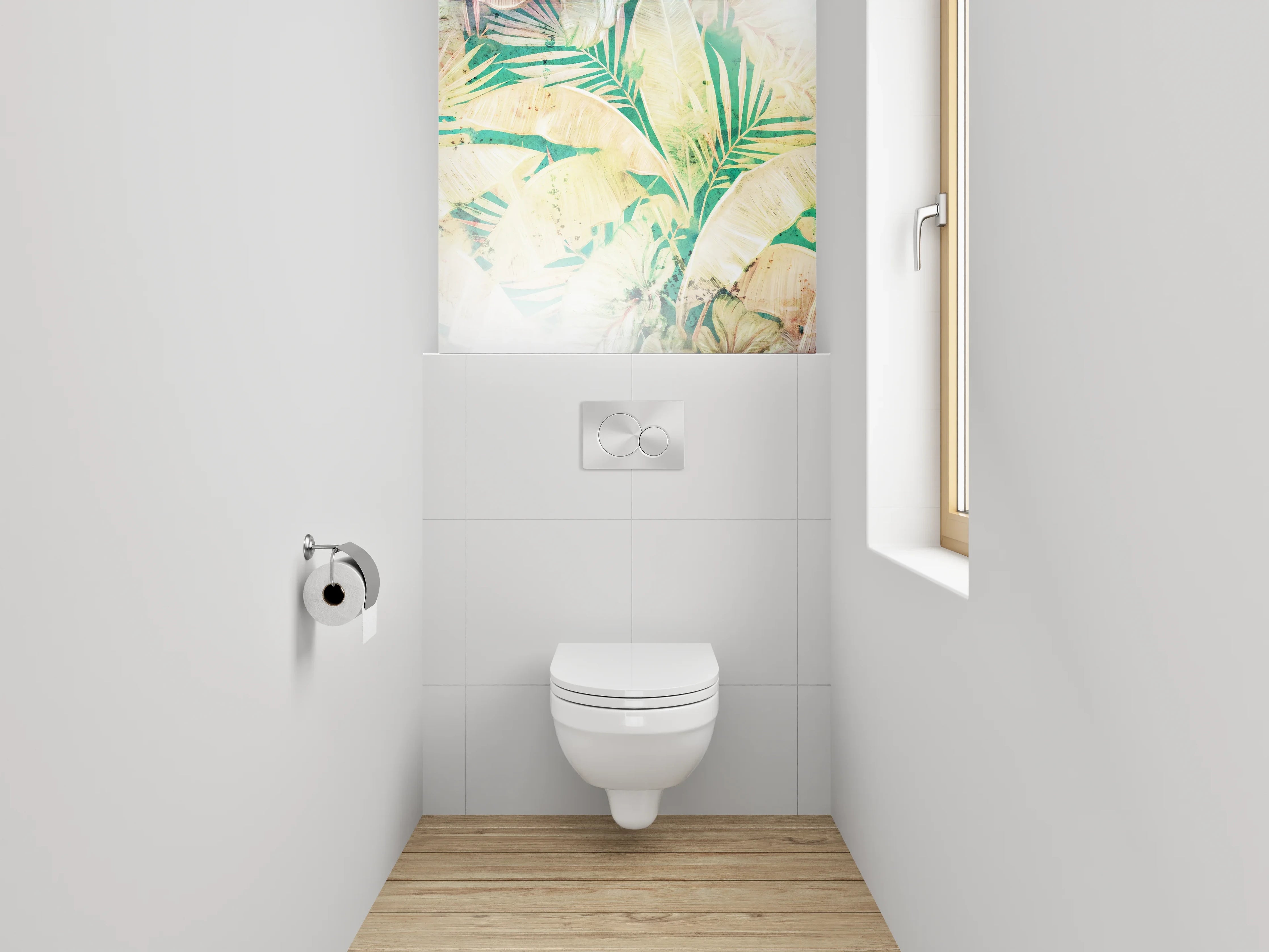 WC-Rückwand - Tropische Blätter Pastell Aquarell
