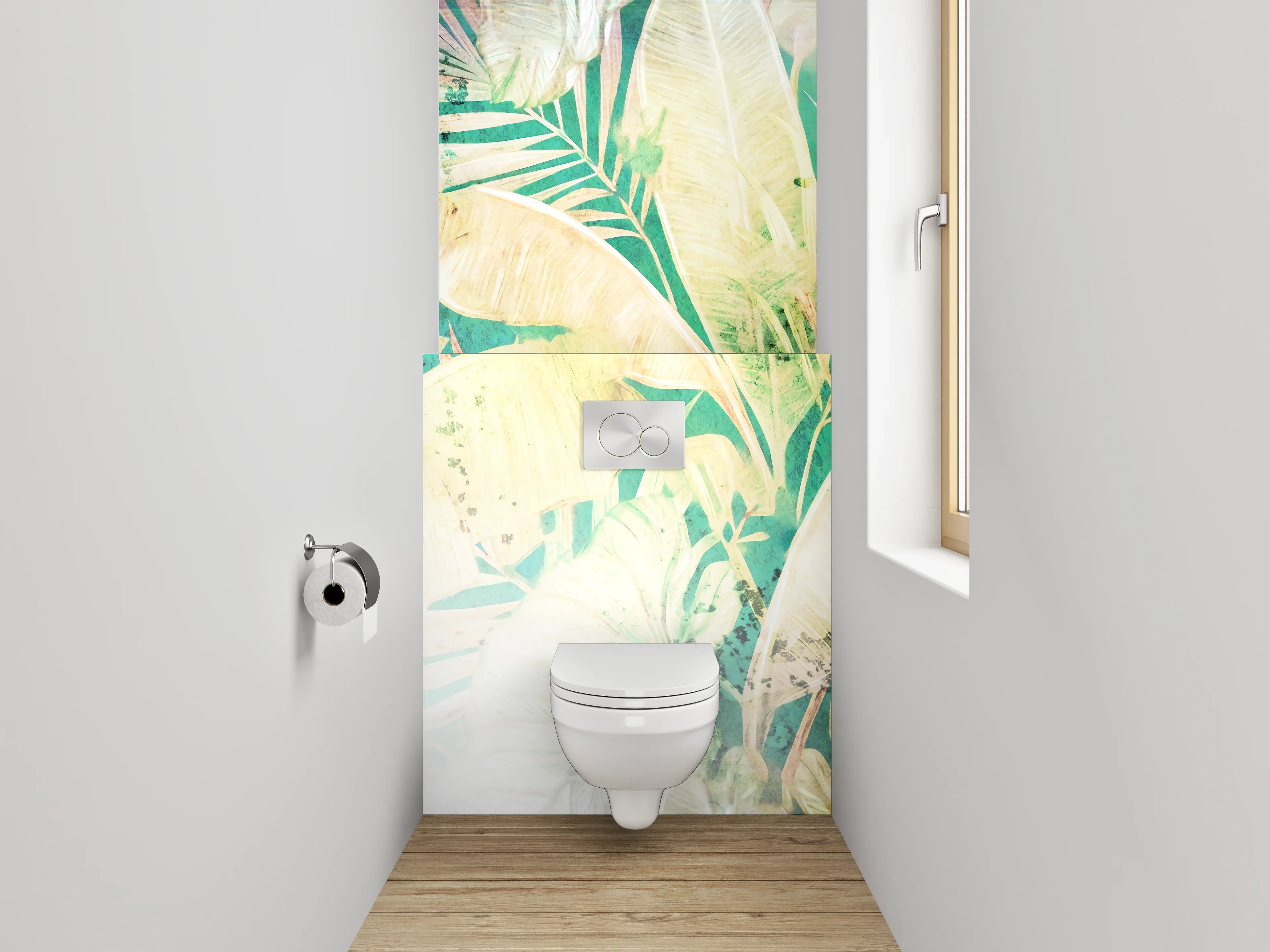 WC-Rückwand - Tropische Blätter Pastell Aquarell
