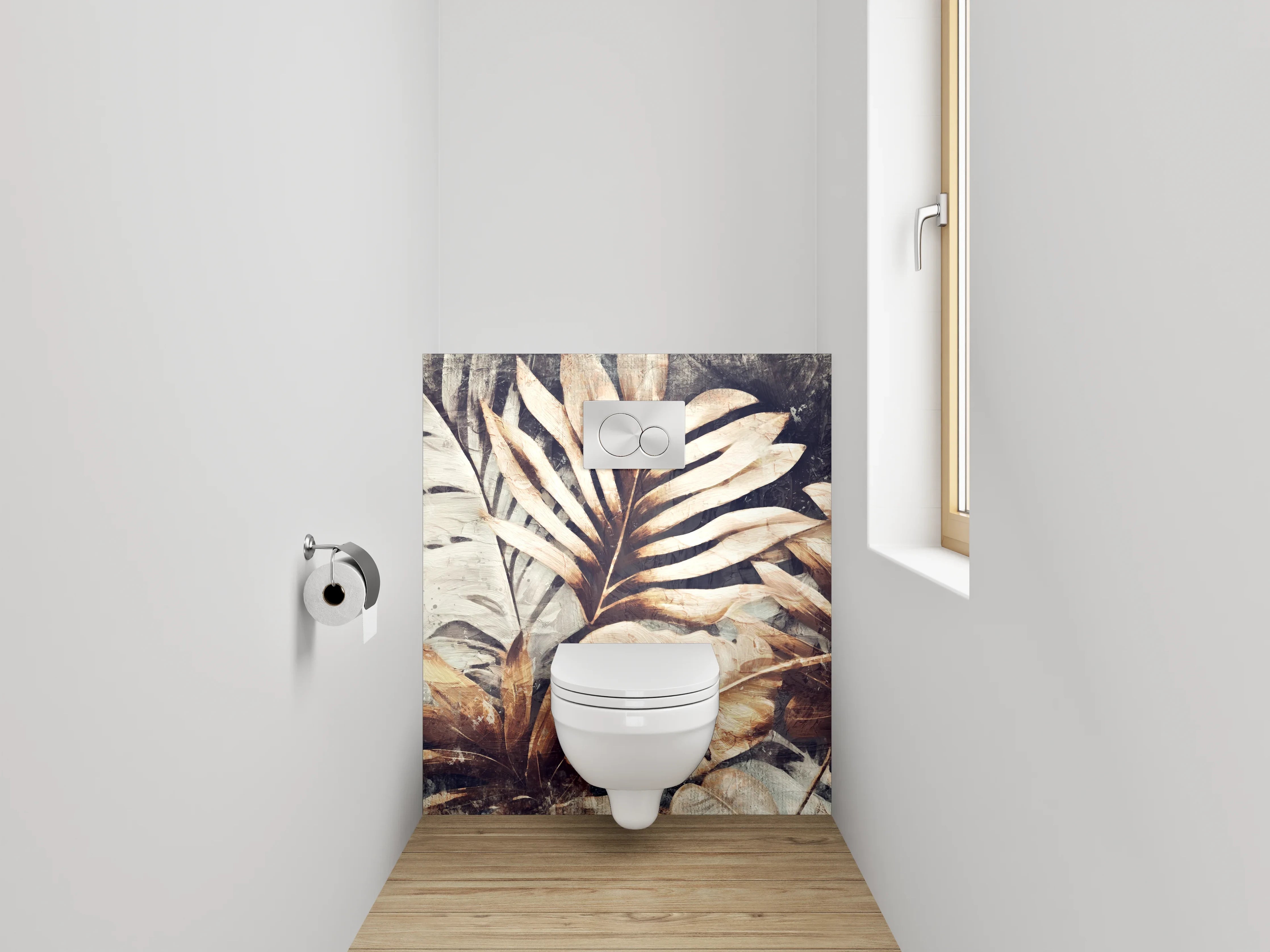 WC-Rückwand - Tropische Blätter Vintage Braun Beige