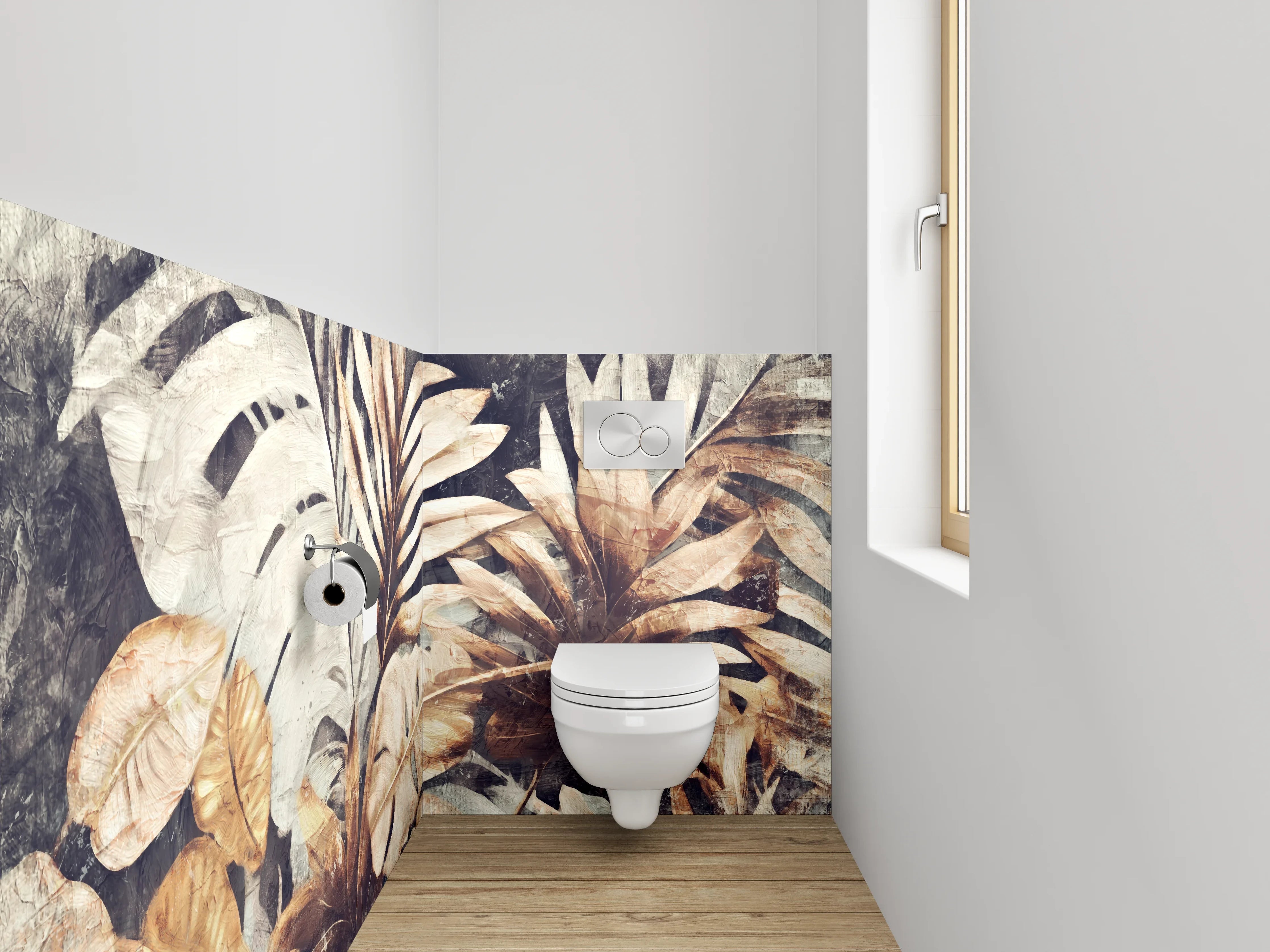 WC-Rückwand - Tropische Blätter Vintage Braun Beige