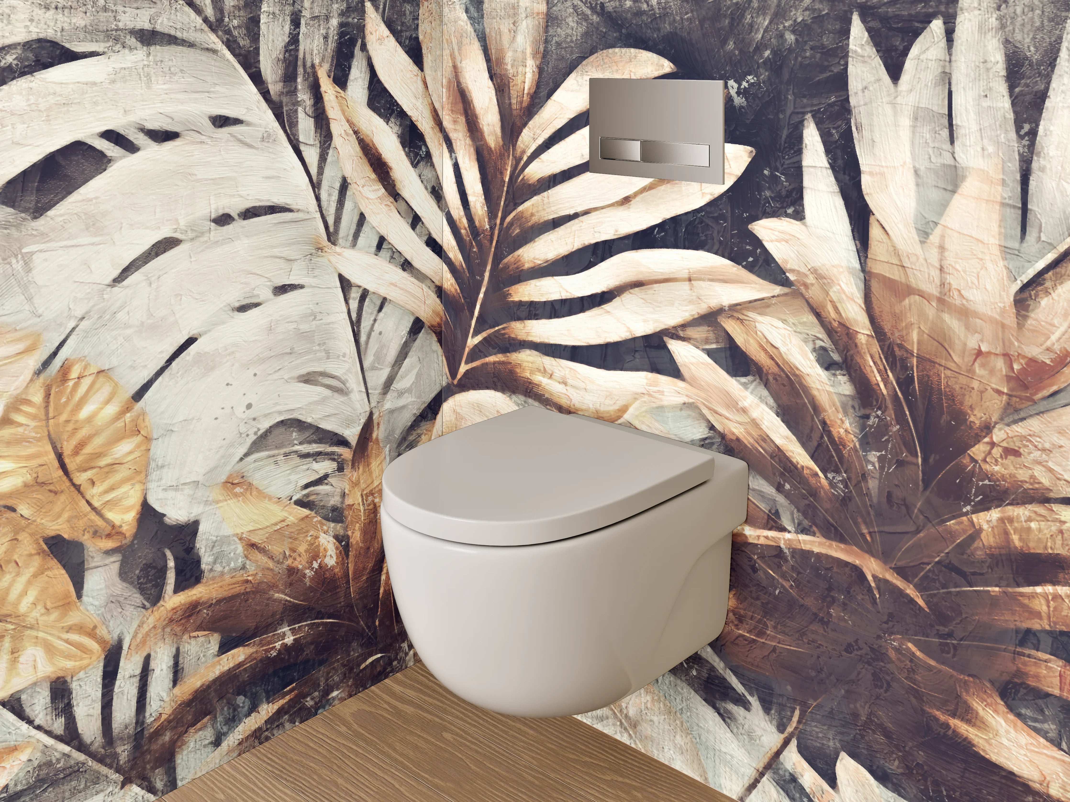 WC-Rückwand - Tropische Blätter Vintage Braun Beige