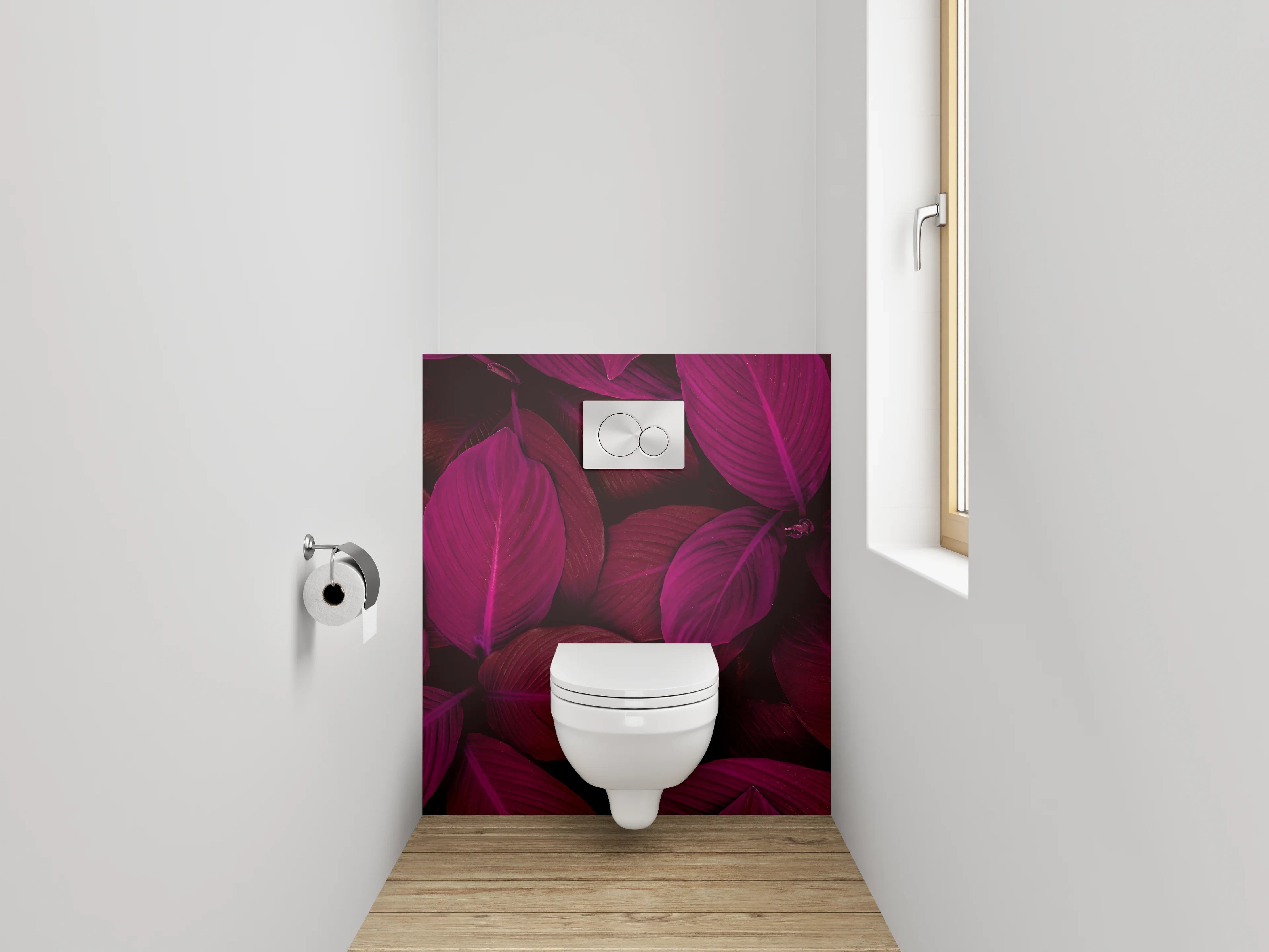 WC-Rückwand - Tropische Blätter in Pink und Violett