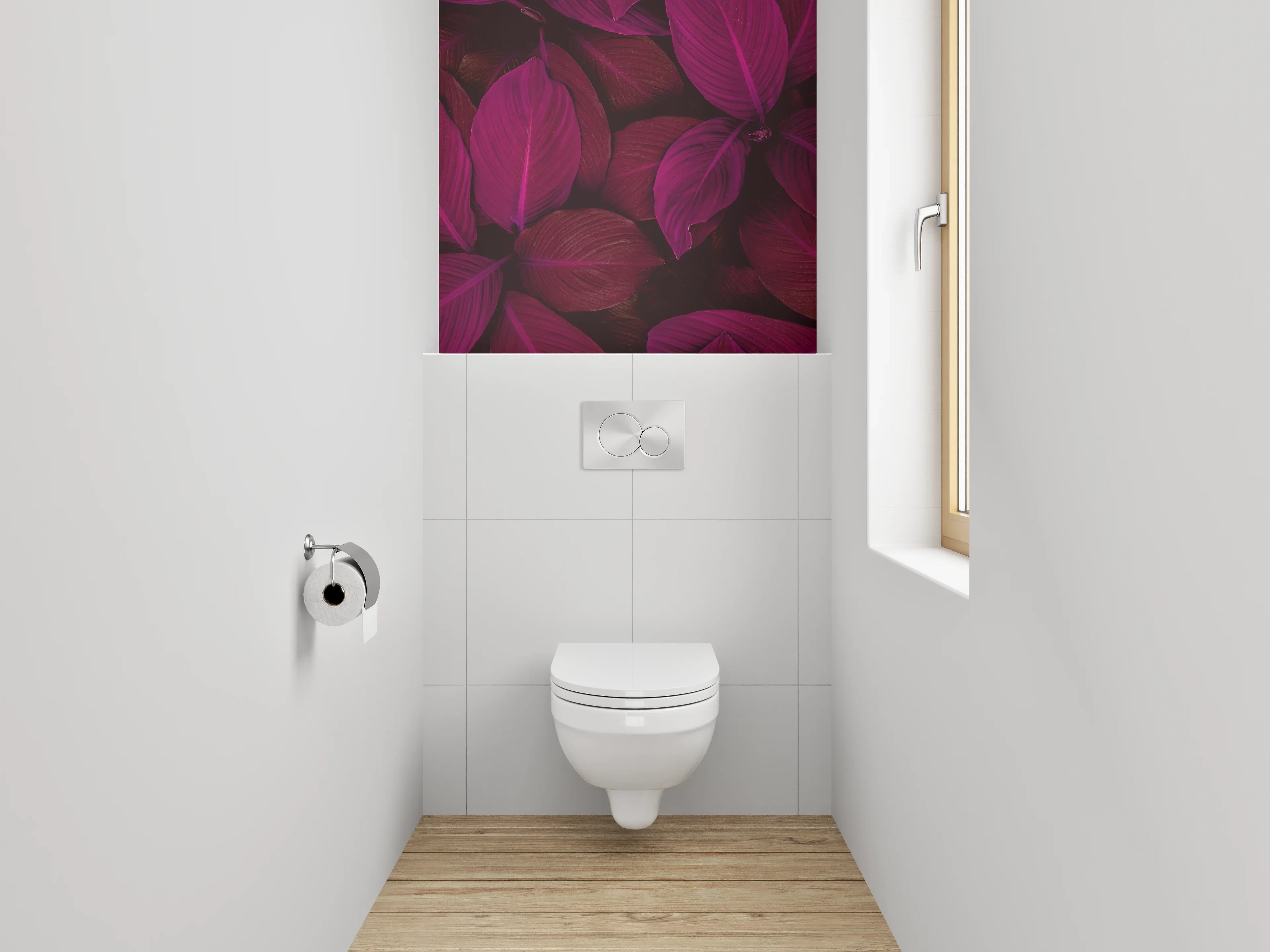 WC-Rückwand - Tropische Blätter in Pink und Violett