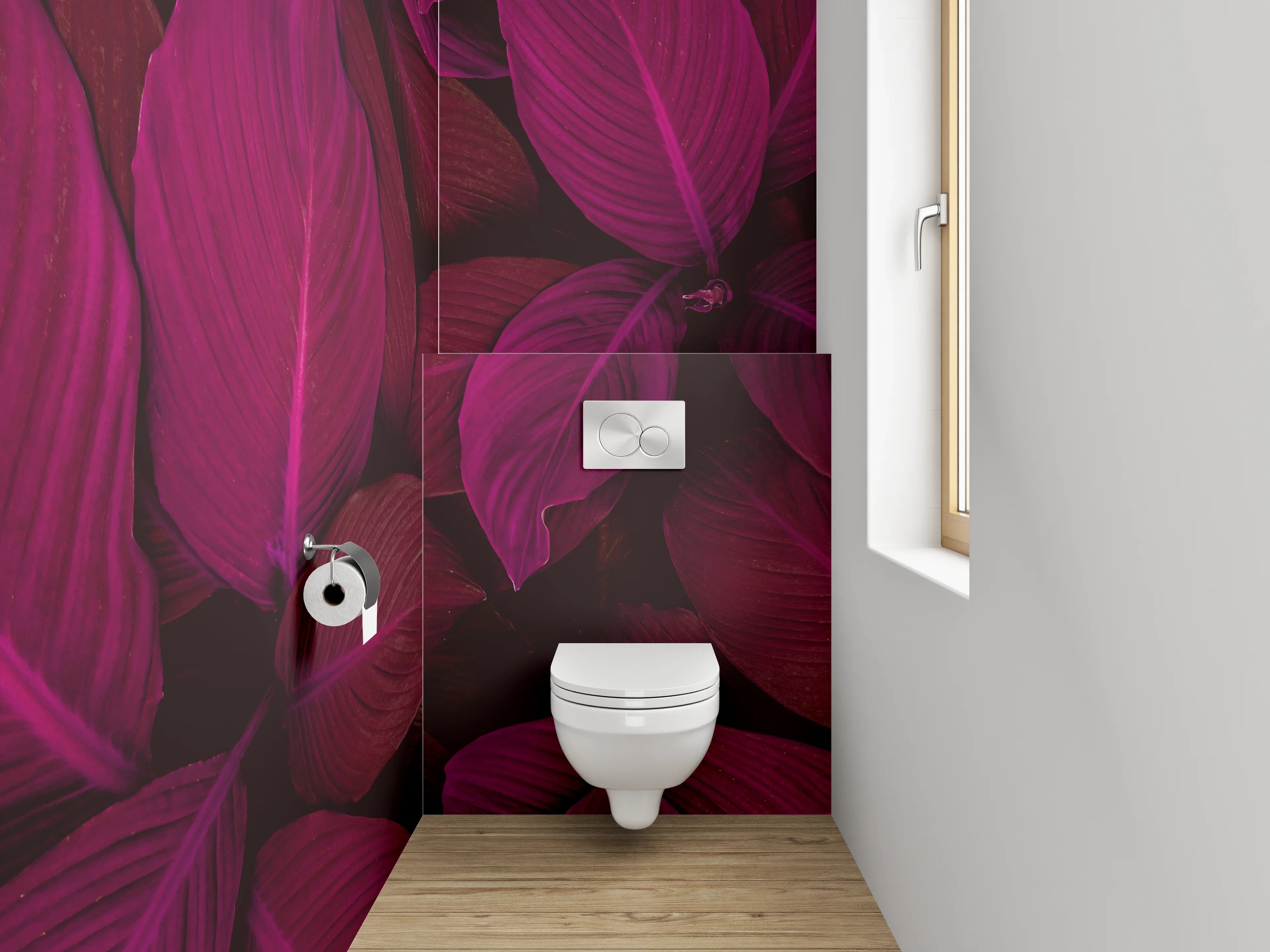 WC-Rückwand - Tropische Blätter in Pink und Violett