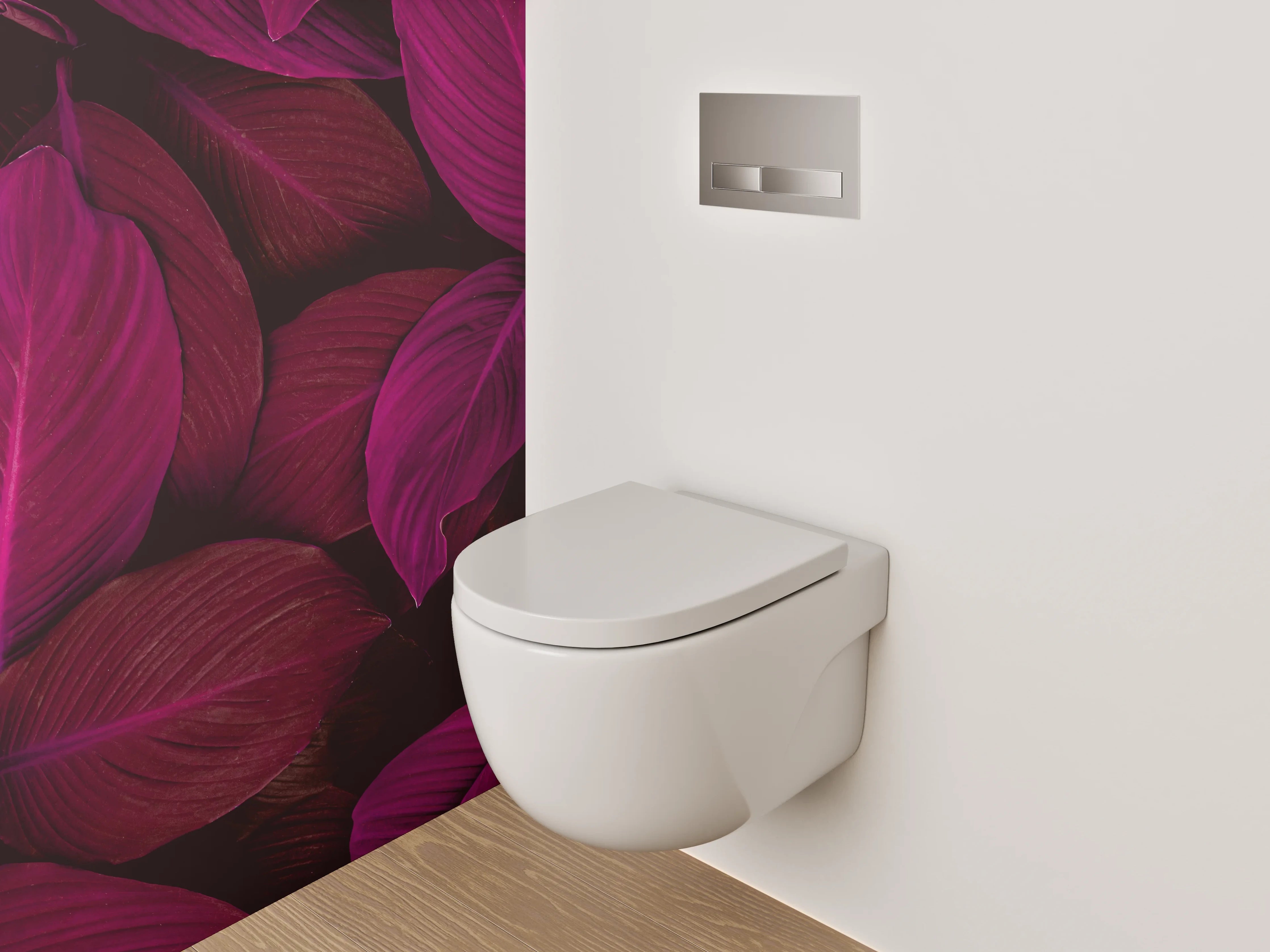 WC-Rückwand - Tropische Blätter in Pink und Violett