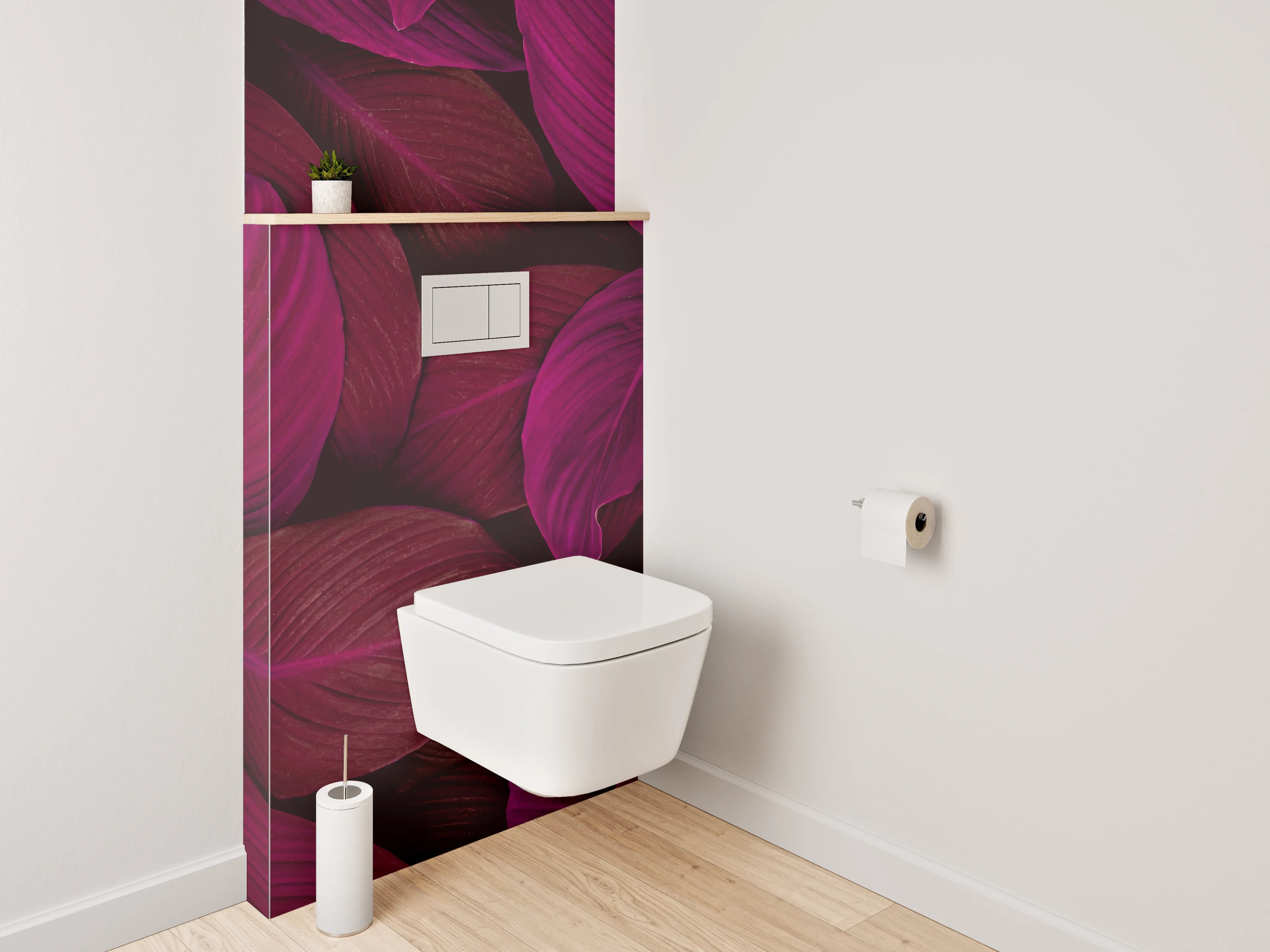 WC-Rückwand - Tropische Blätter in Pink und Violett