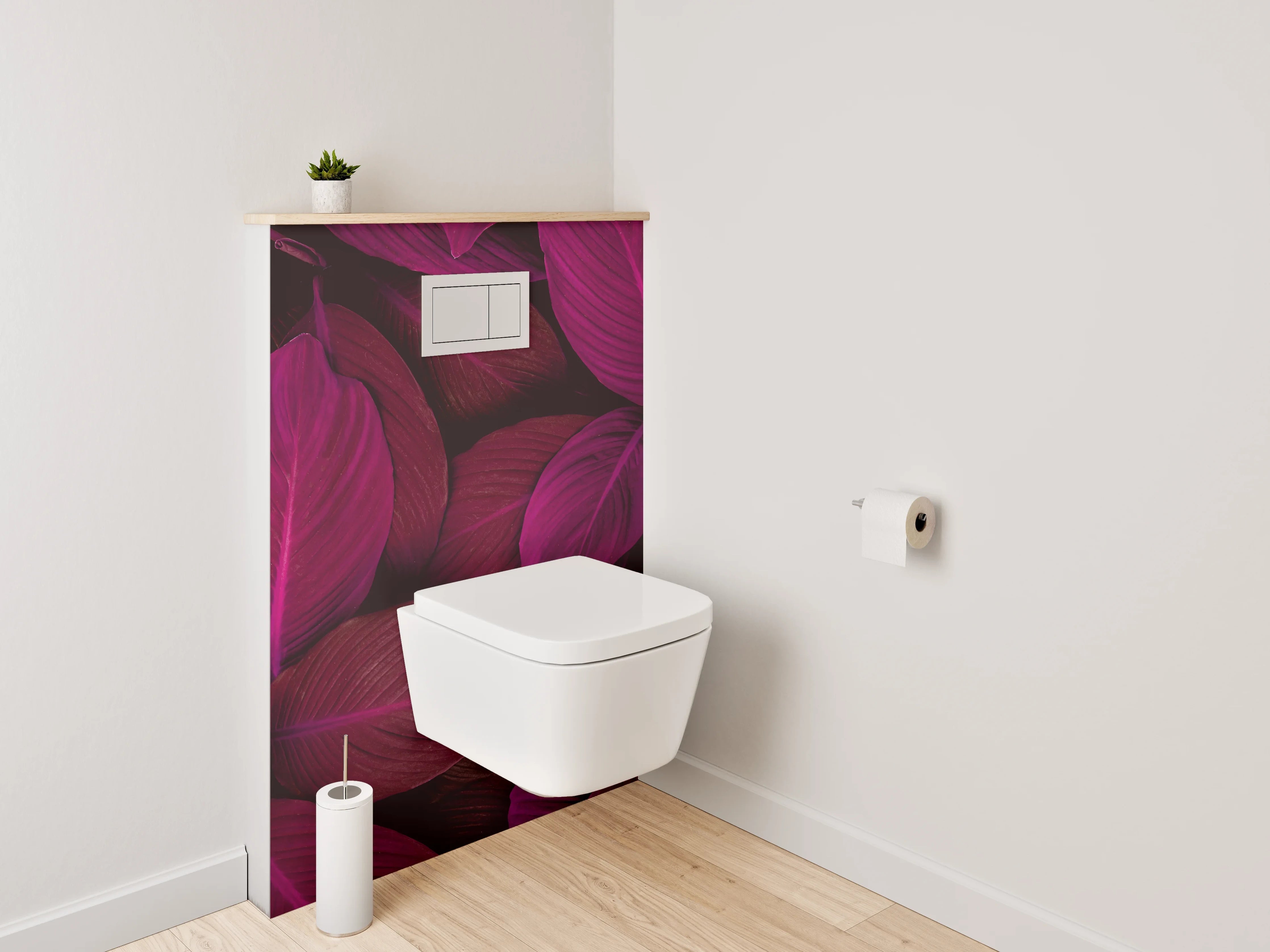 WC-Rückwand - Tropische Blätter in Pink und Violett