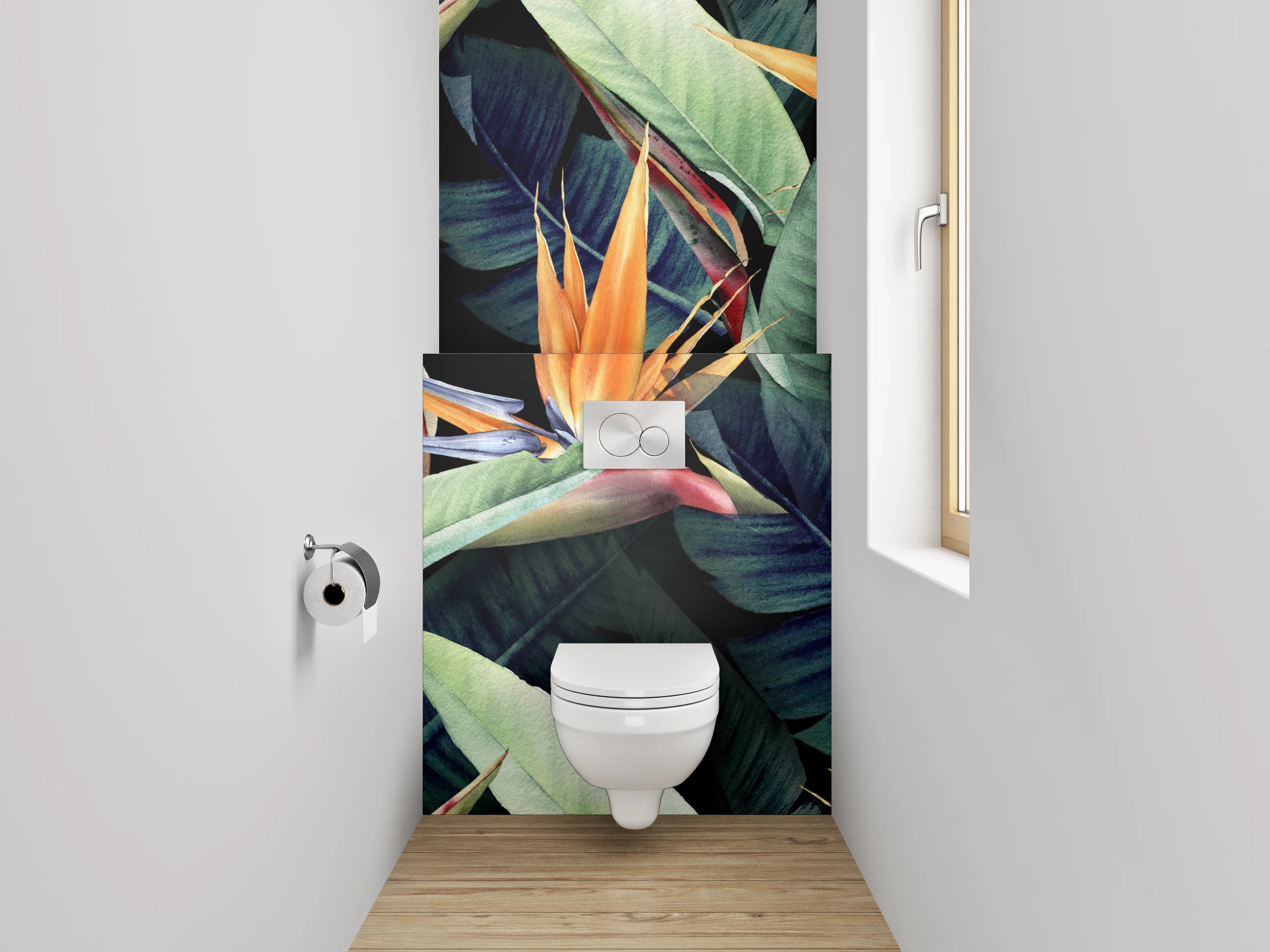 WC-Rückwand - Tropische Blumen und Blätter Muster