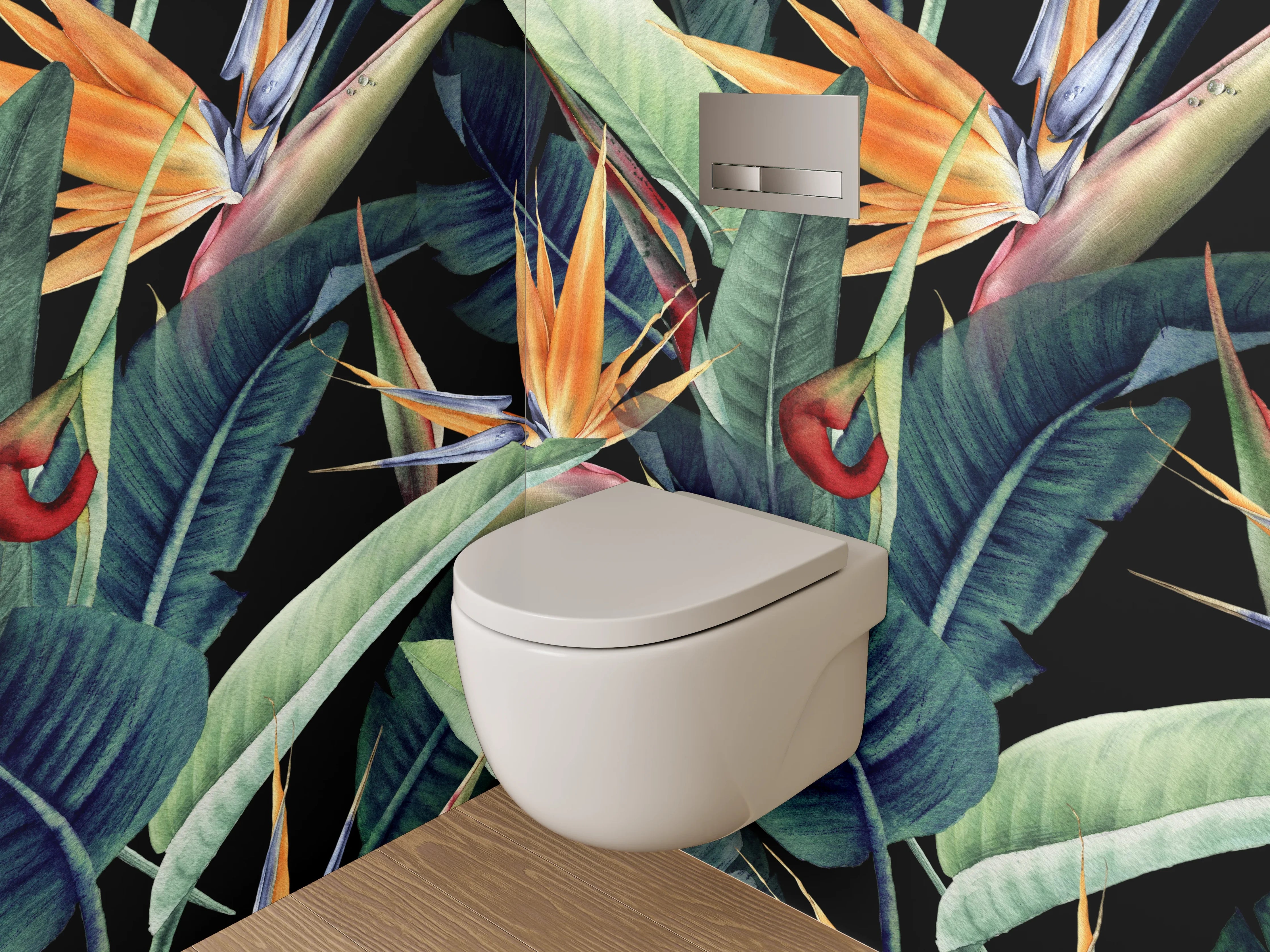 WC-Rückwand - Tropische Blumen und Blätter Muster