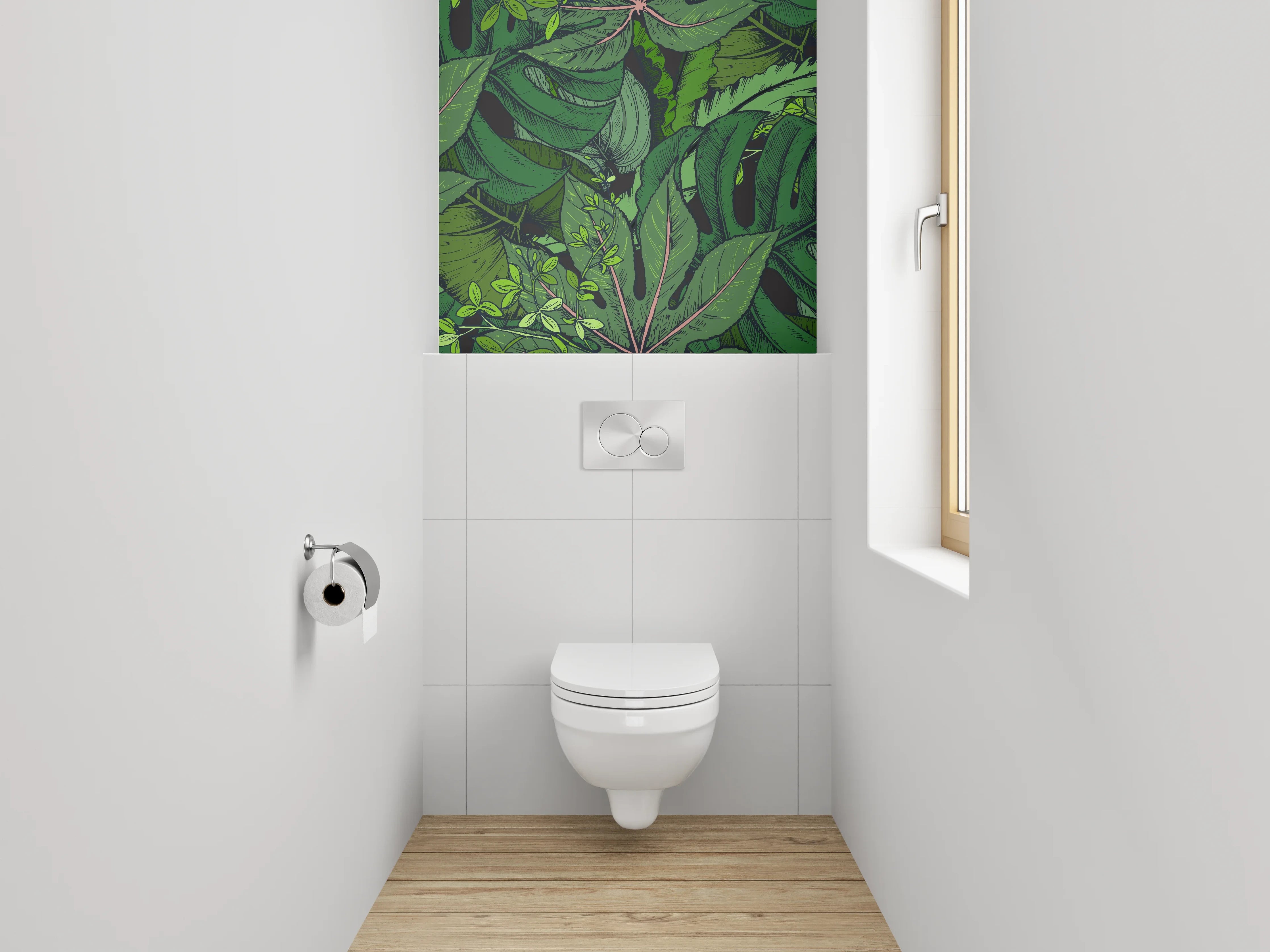 WC-Rückwand - Tropische Dschungel-Blätter Illustration
