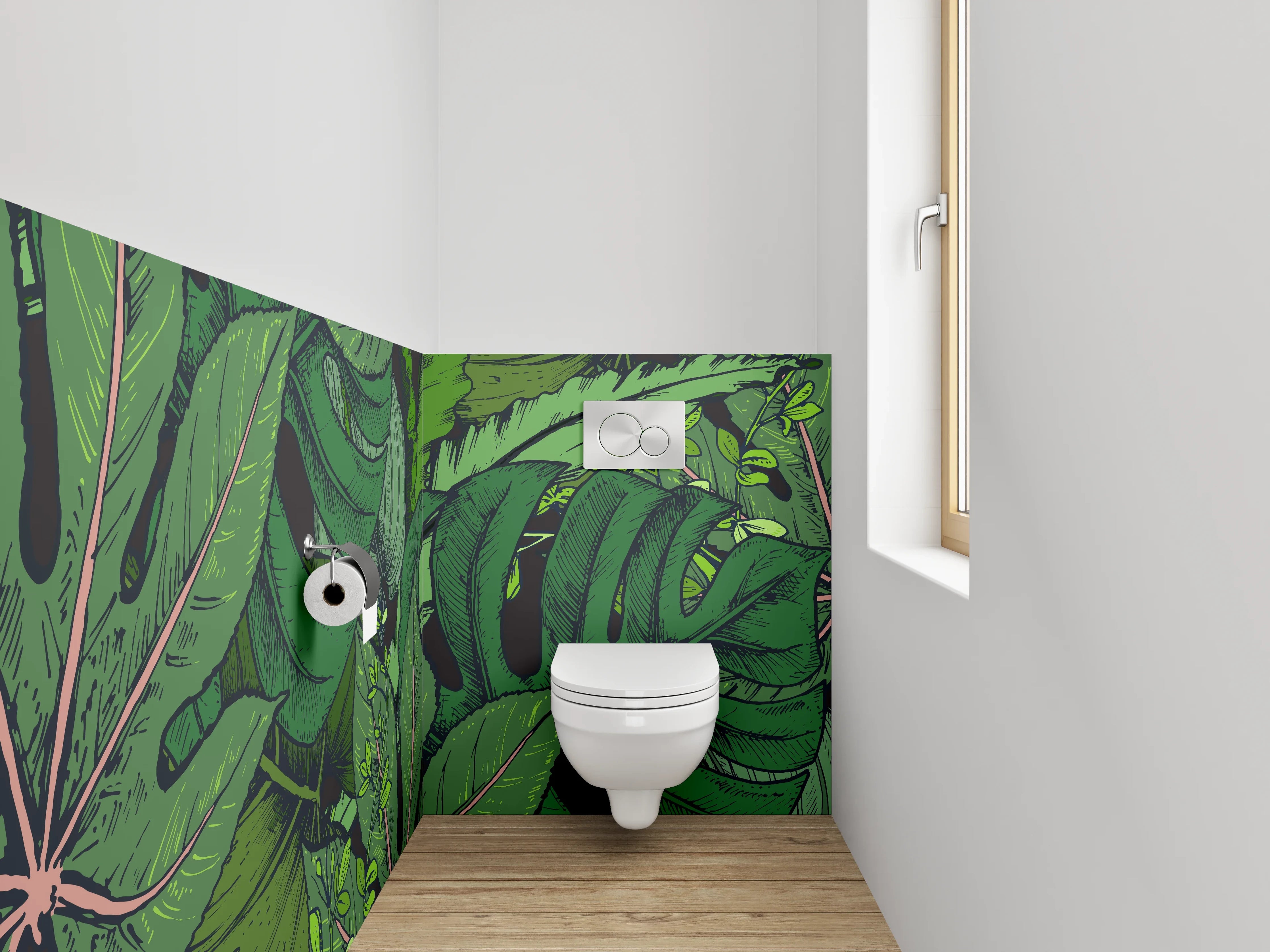 WC-Rückwand - Tropische Dschungel-Blätter Illustration
