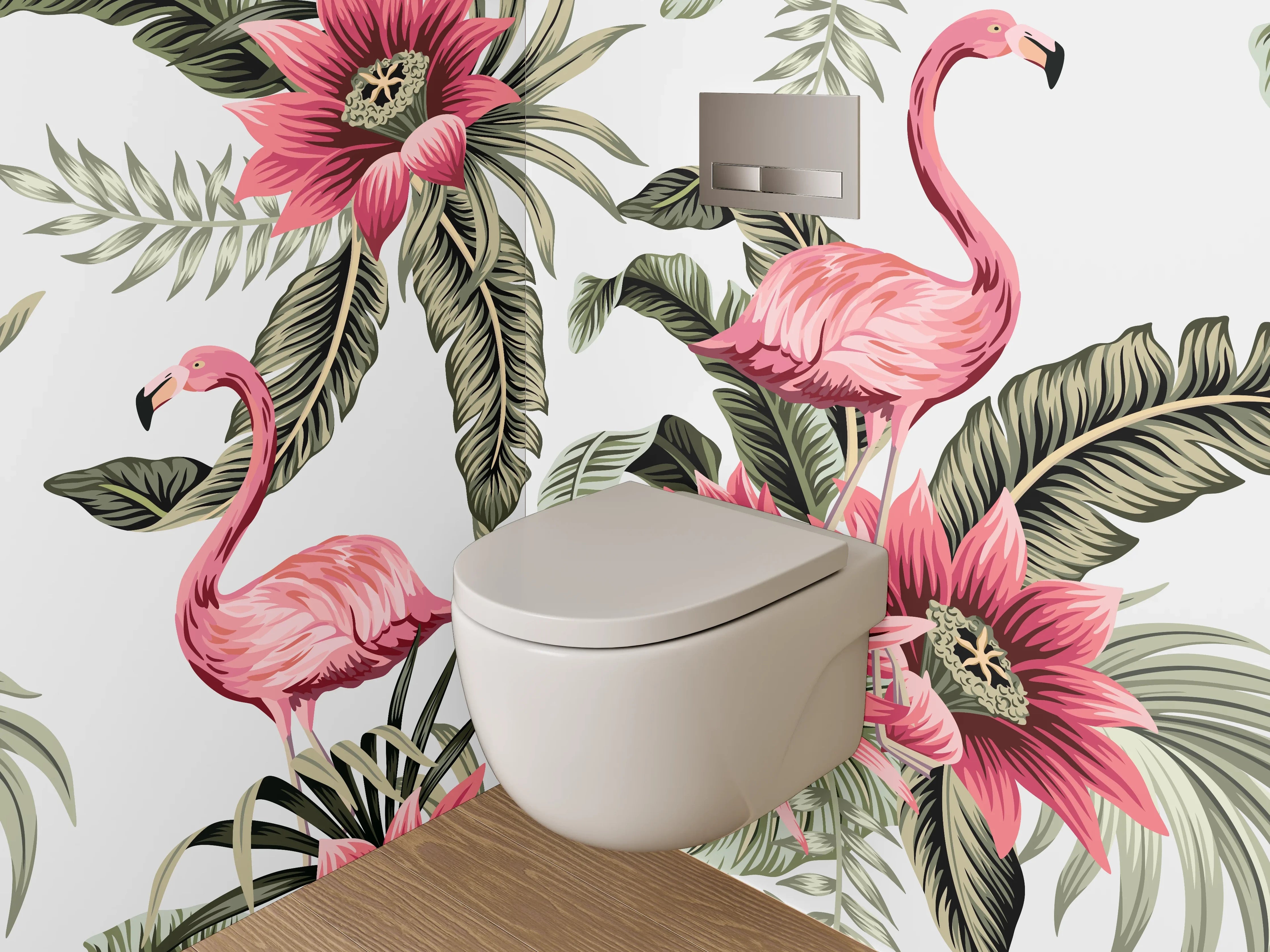 WC-Rückwand - Tropische Flamingos und Blumen Muster