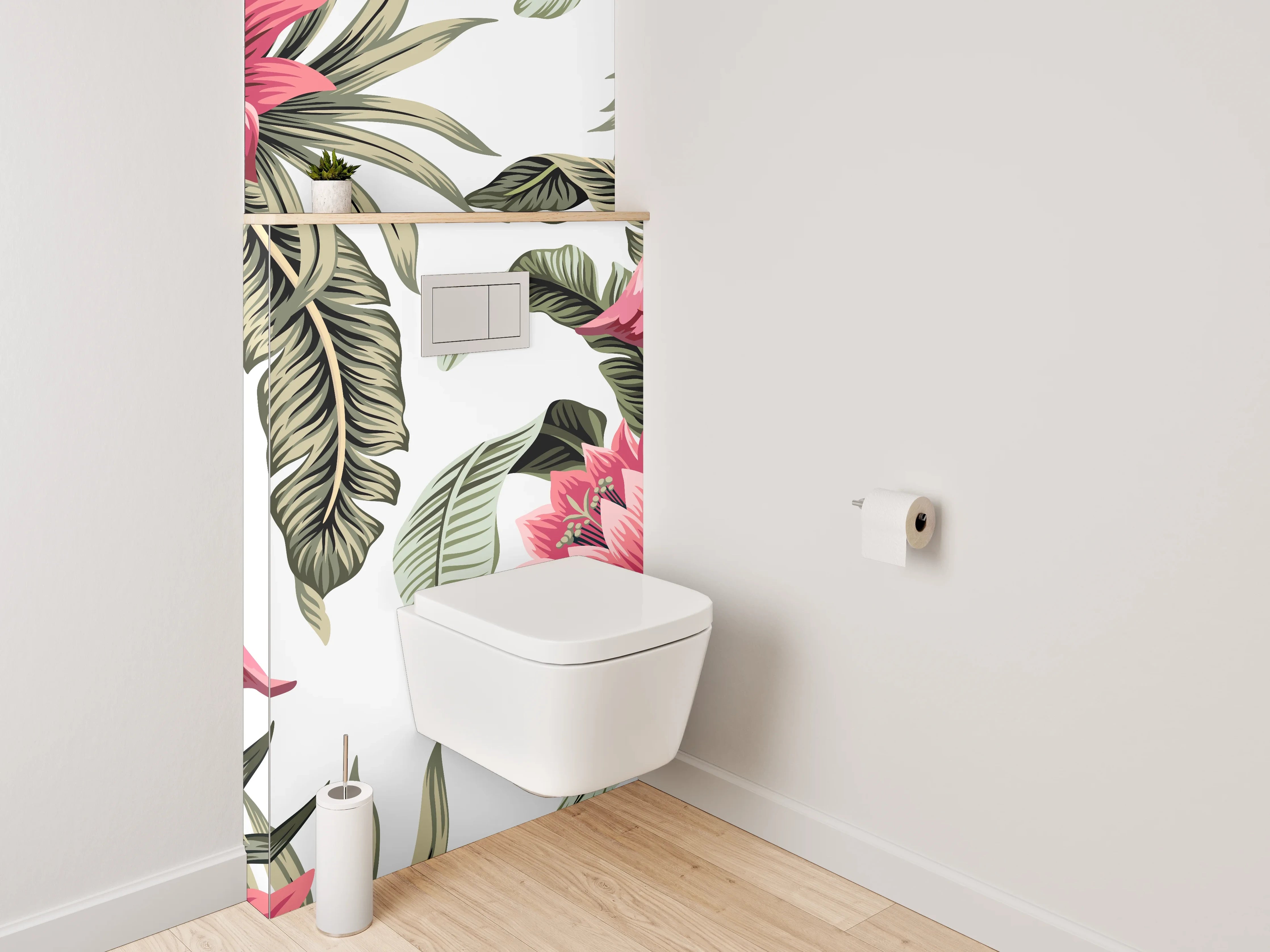 WC-Rückwand - Tropische Flamingos und Blumen Muster
