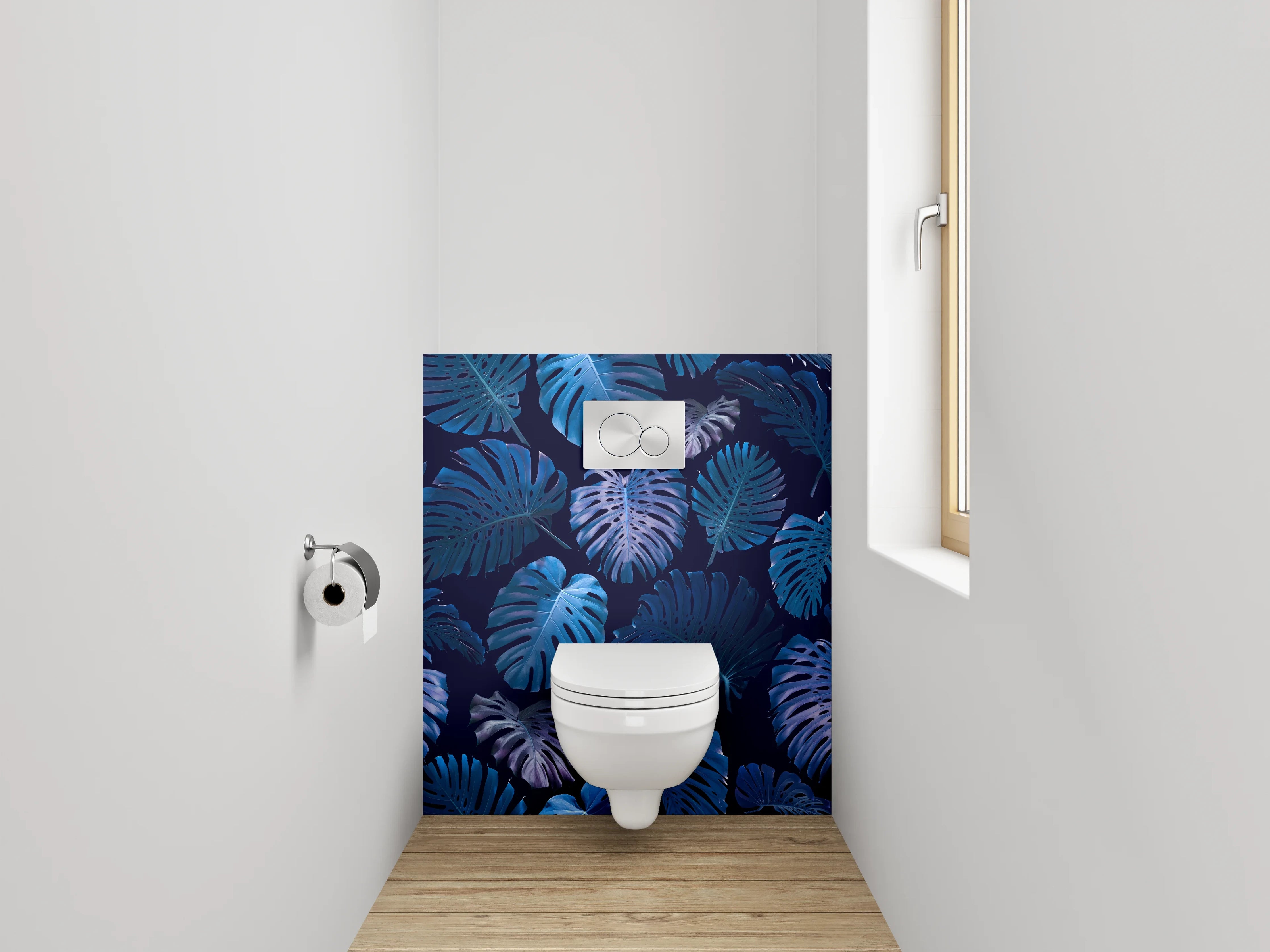 WC-Rückwand - Tropische Monstera Blätter Blau Design