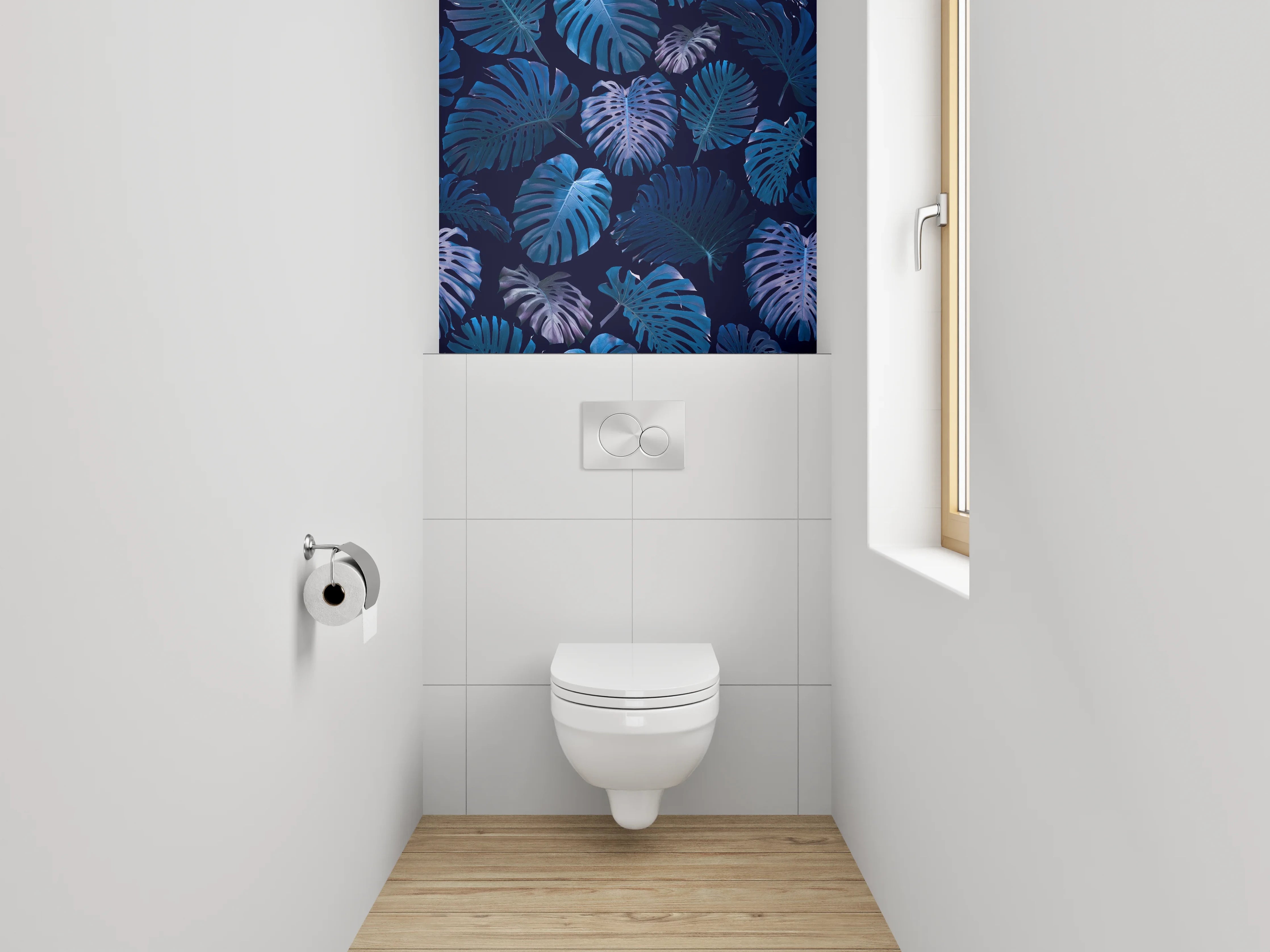 WC-Rückwand - Tropische Monstera Blätter Blau Design