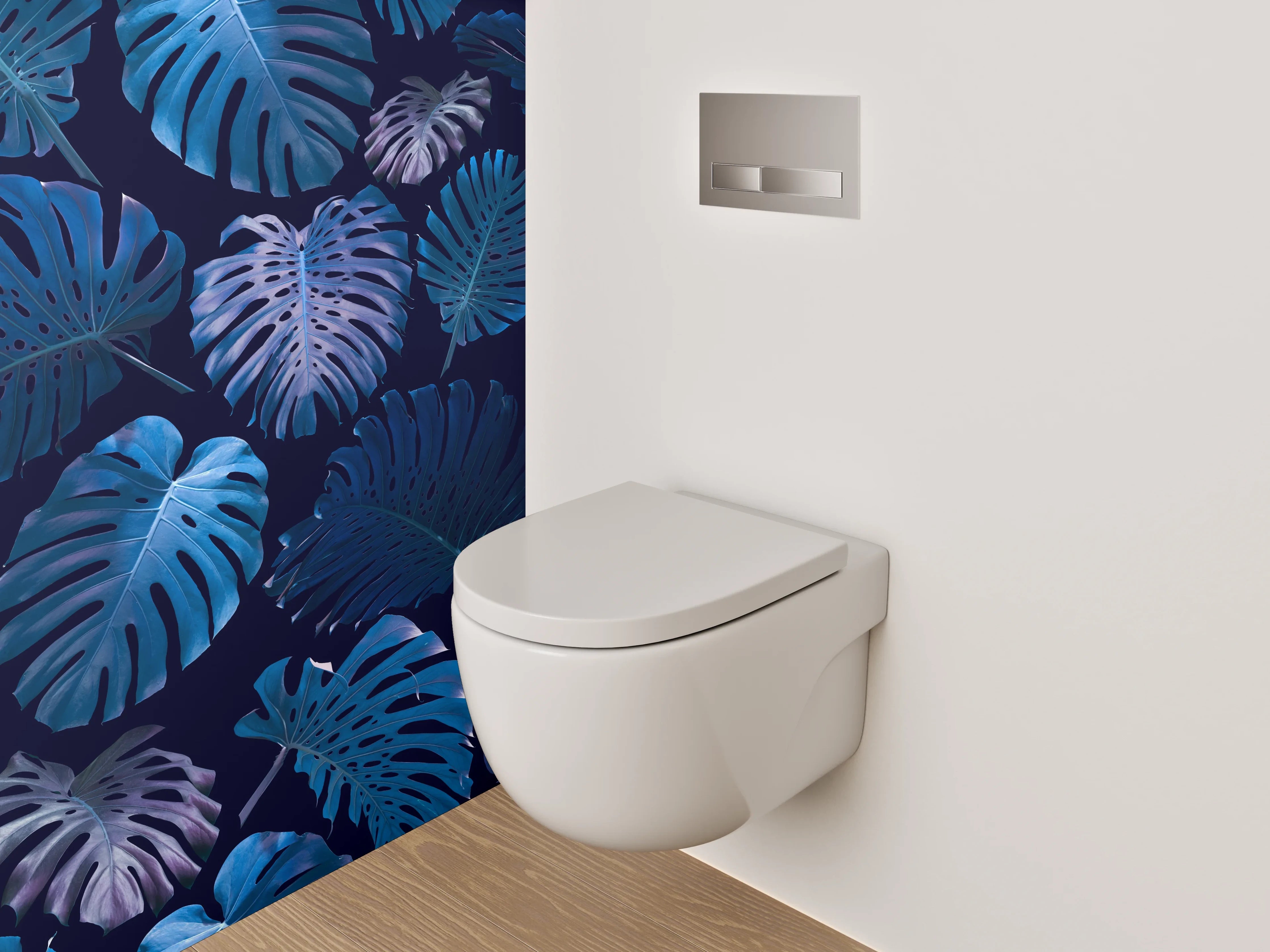 WC-Rückwand - Tropische Monstera Blätter Blau Design