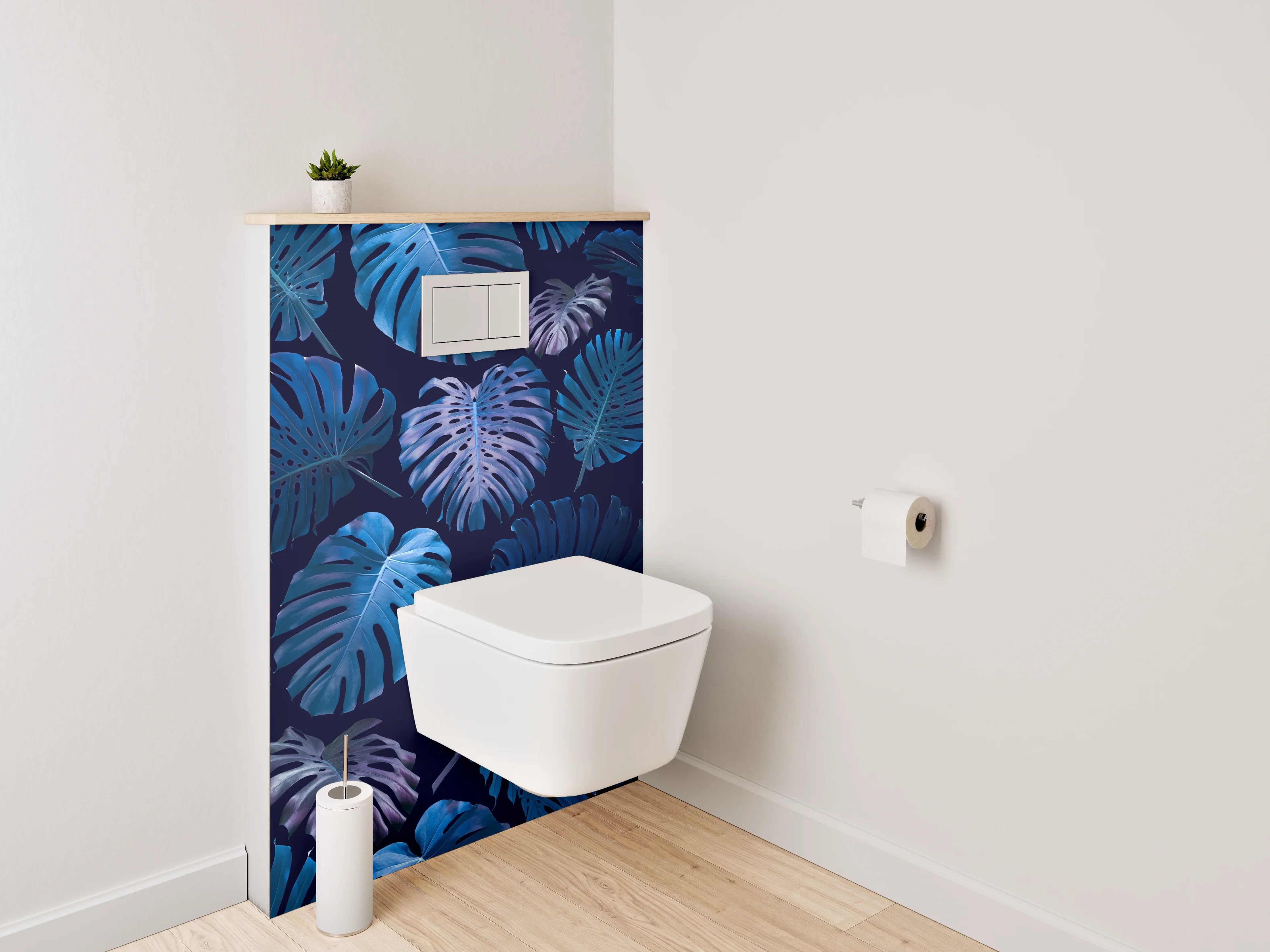 WC-Rückwand - Tropische Monstera Blätter Blau Design