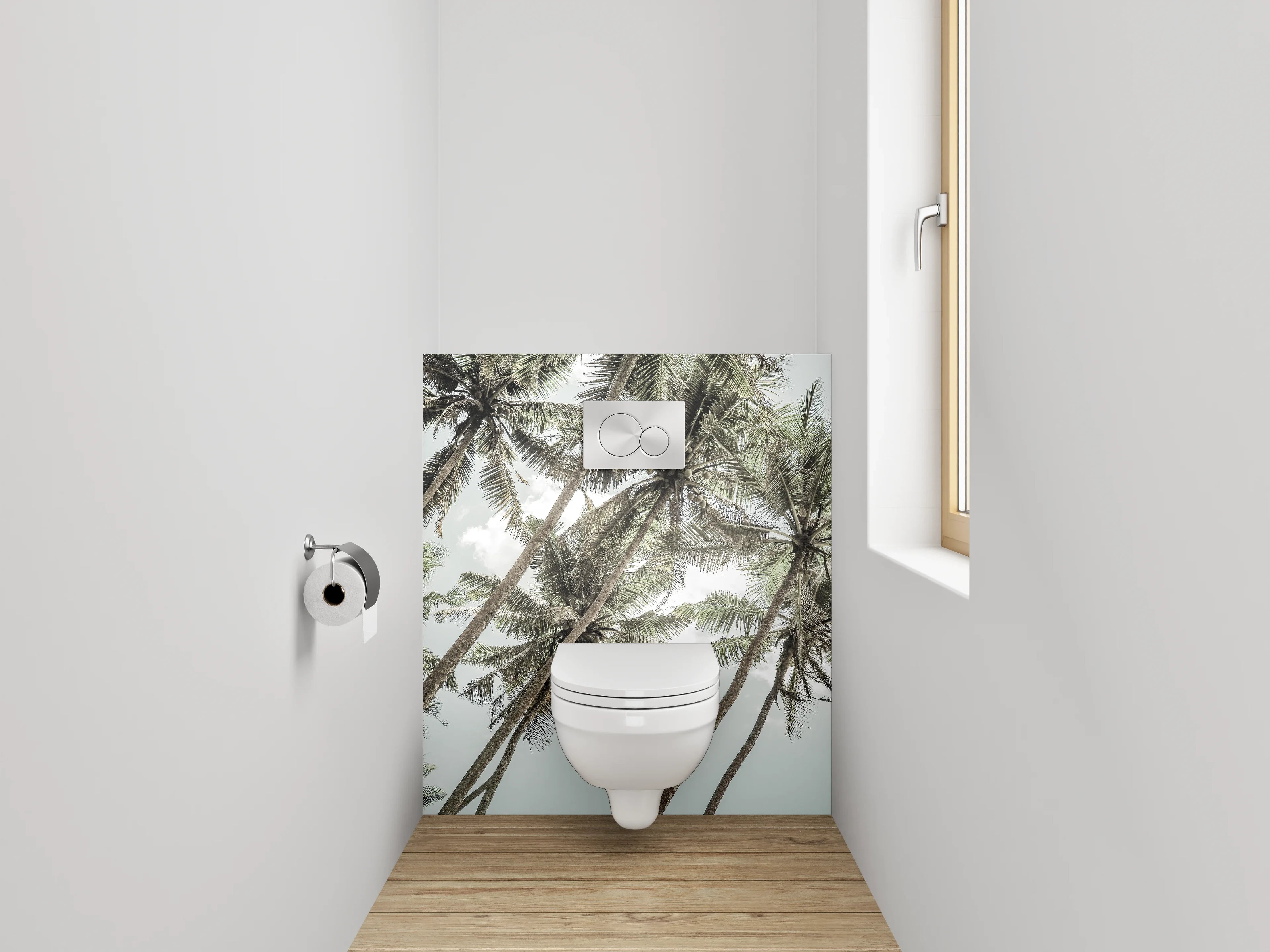 WC-Rückwand - Tropische Palmen am Himmel
