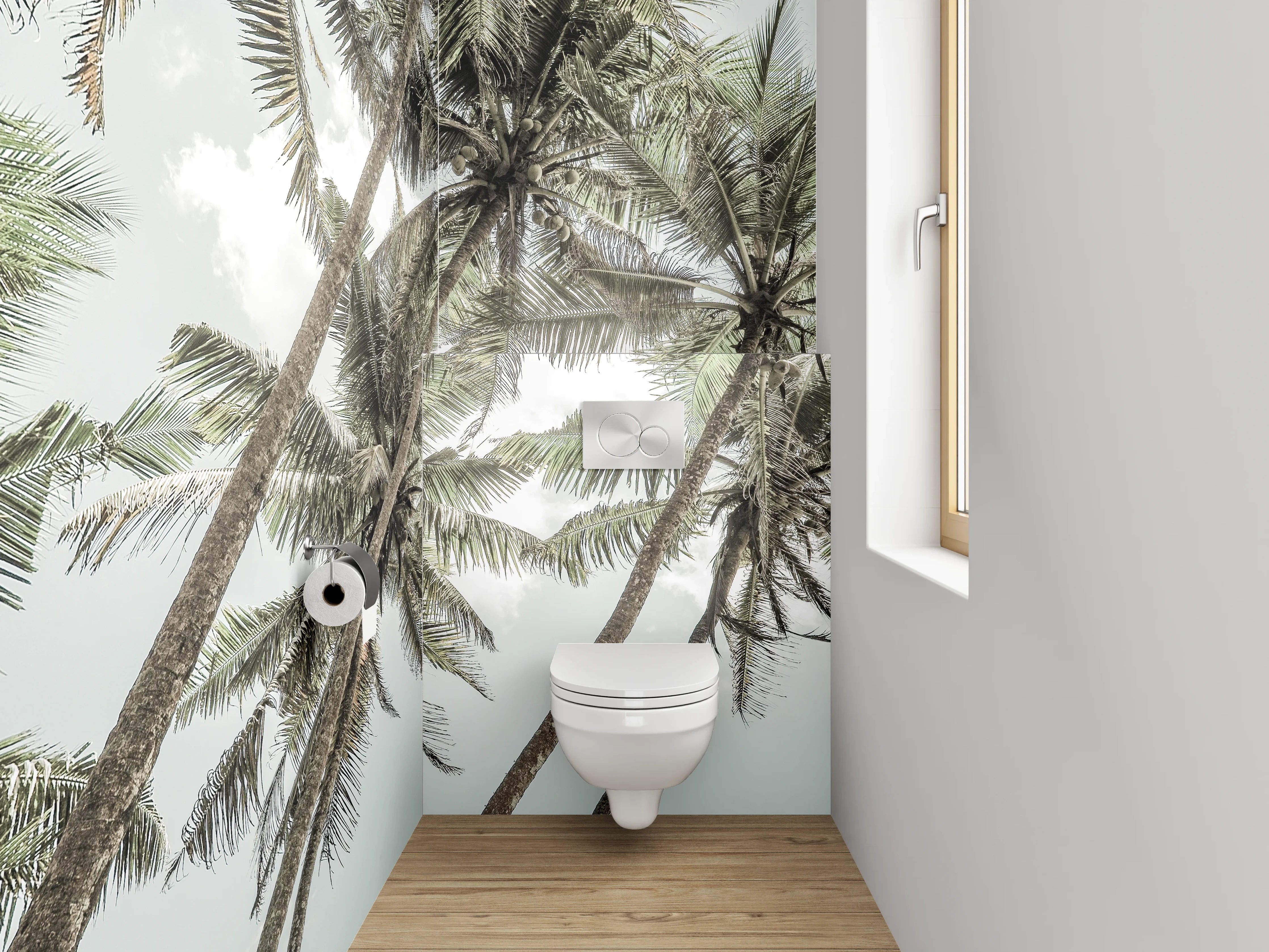 WC-Rückwand - Tropische Palmen am Himmel