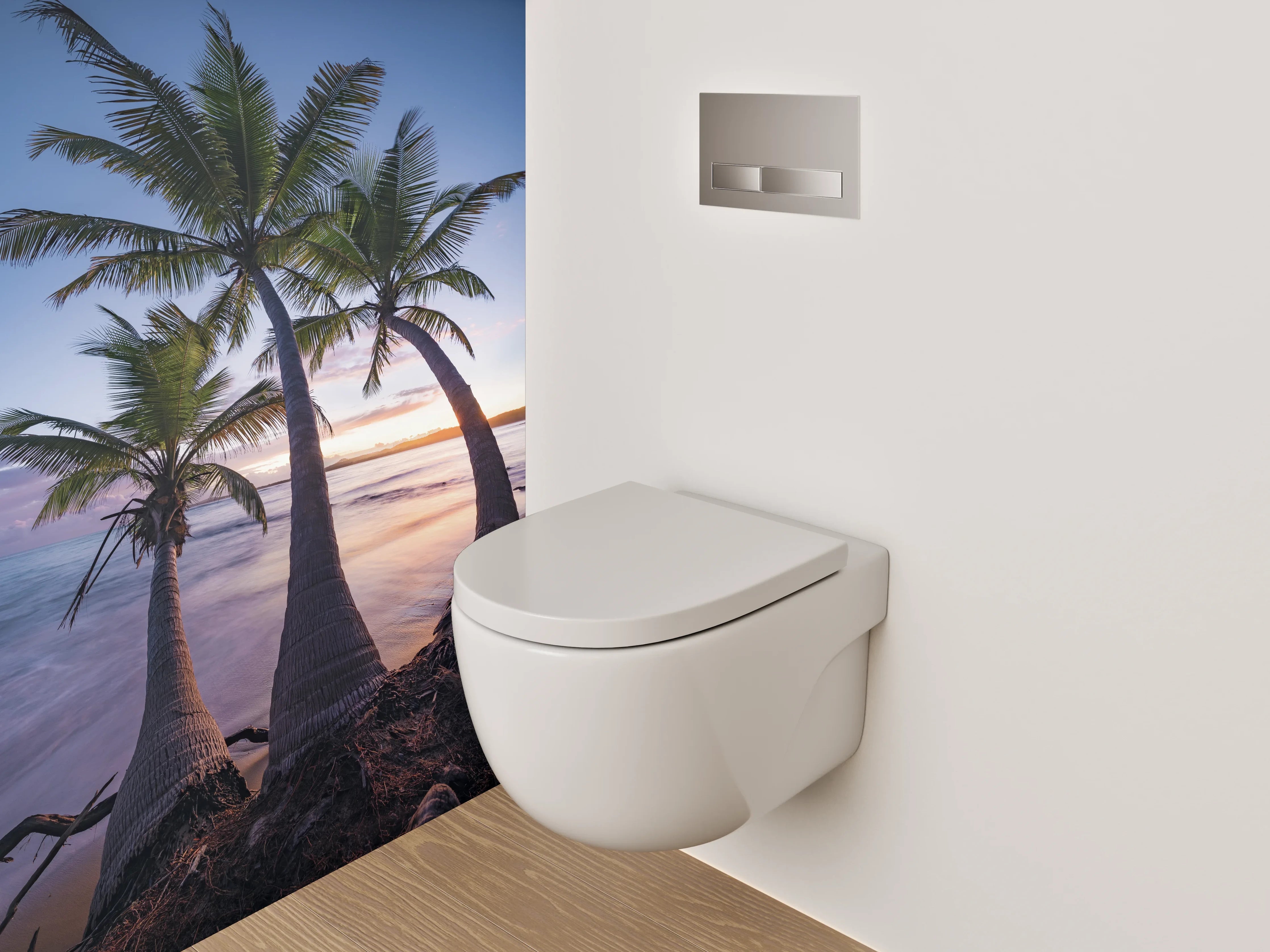 WC-Rückwand - Tropische Palmen am Sonnenuntergangs-Strand